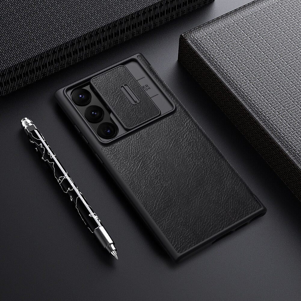 Samsung Galaxy S23 Ultra Luxury Brand Logo Leather Case Black