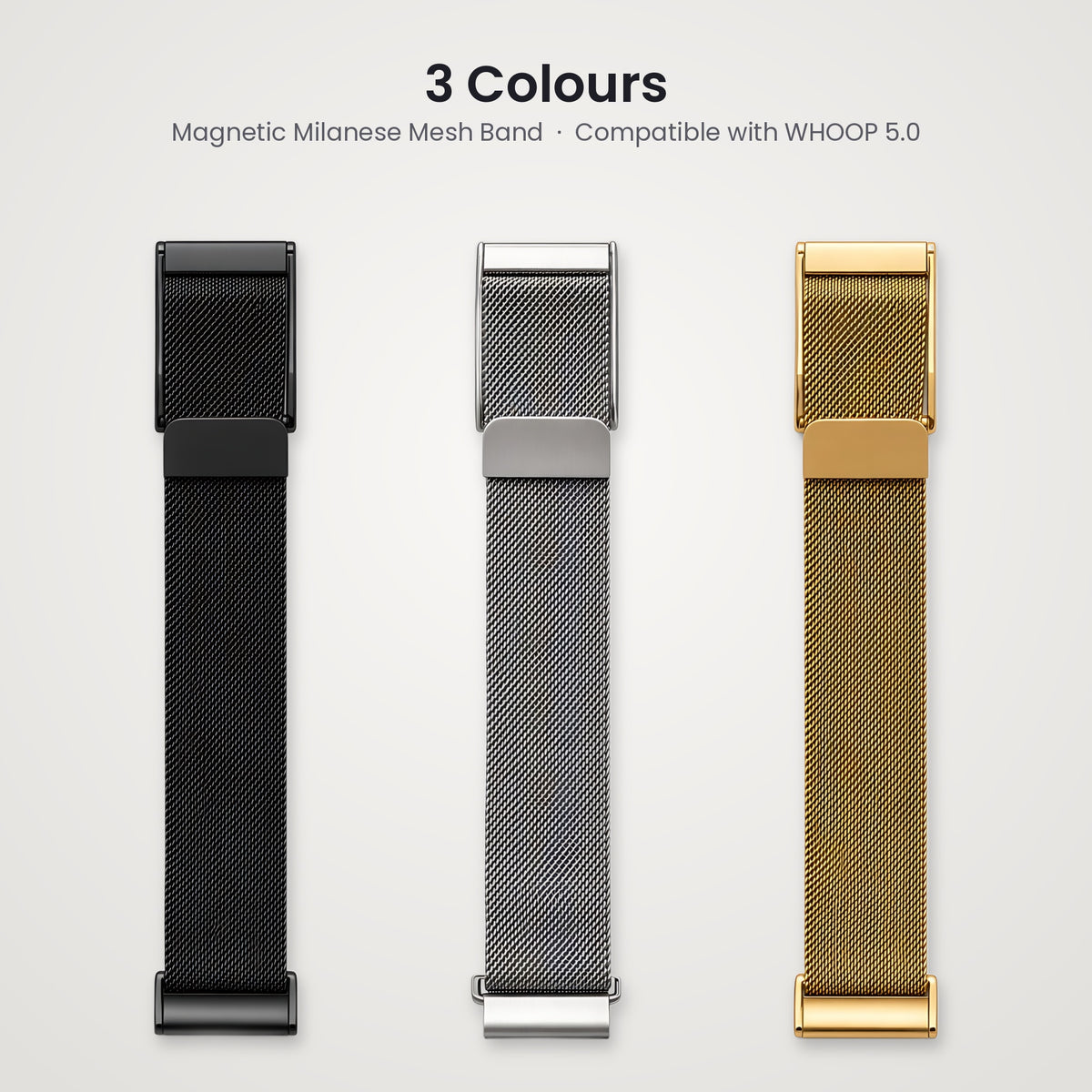Milanese magnetic mesh band compatible with WHOOP 5.0 in black, silver and gold – CaseCart