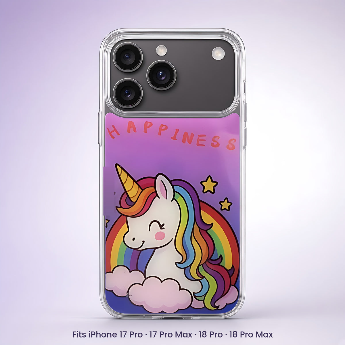 Rainbow unicorn Happiness clear case for iPhone 17 Pro, 17 Pro Max, 18 Pro and 18 Pro Max – CaseCart
