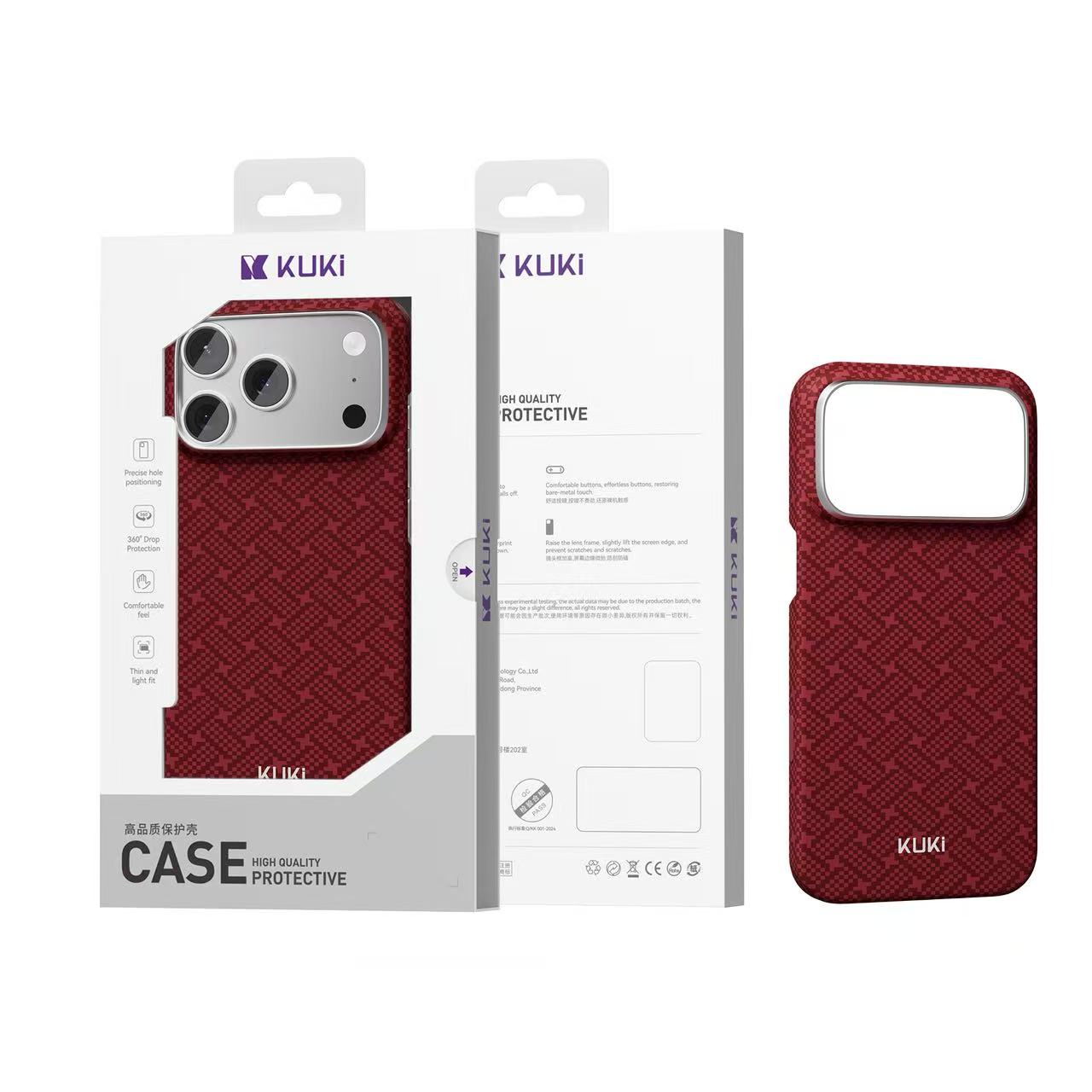 KUKI aramid fibre phone case in Red with its retail box