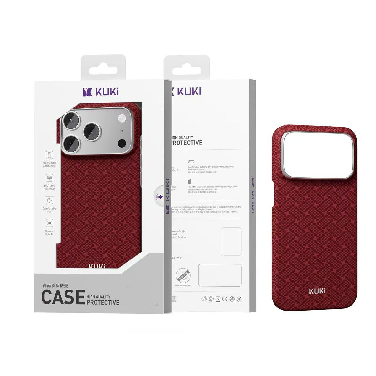 KUKI aramid fibre phone case in Red with its retail box