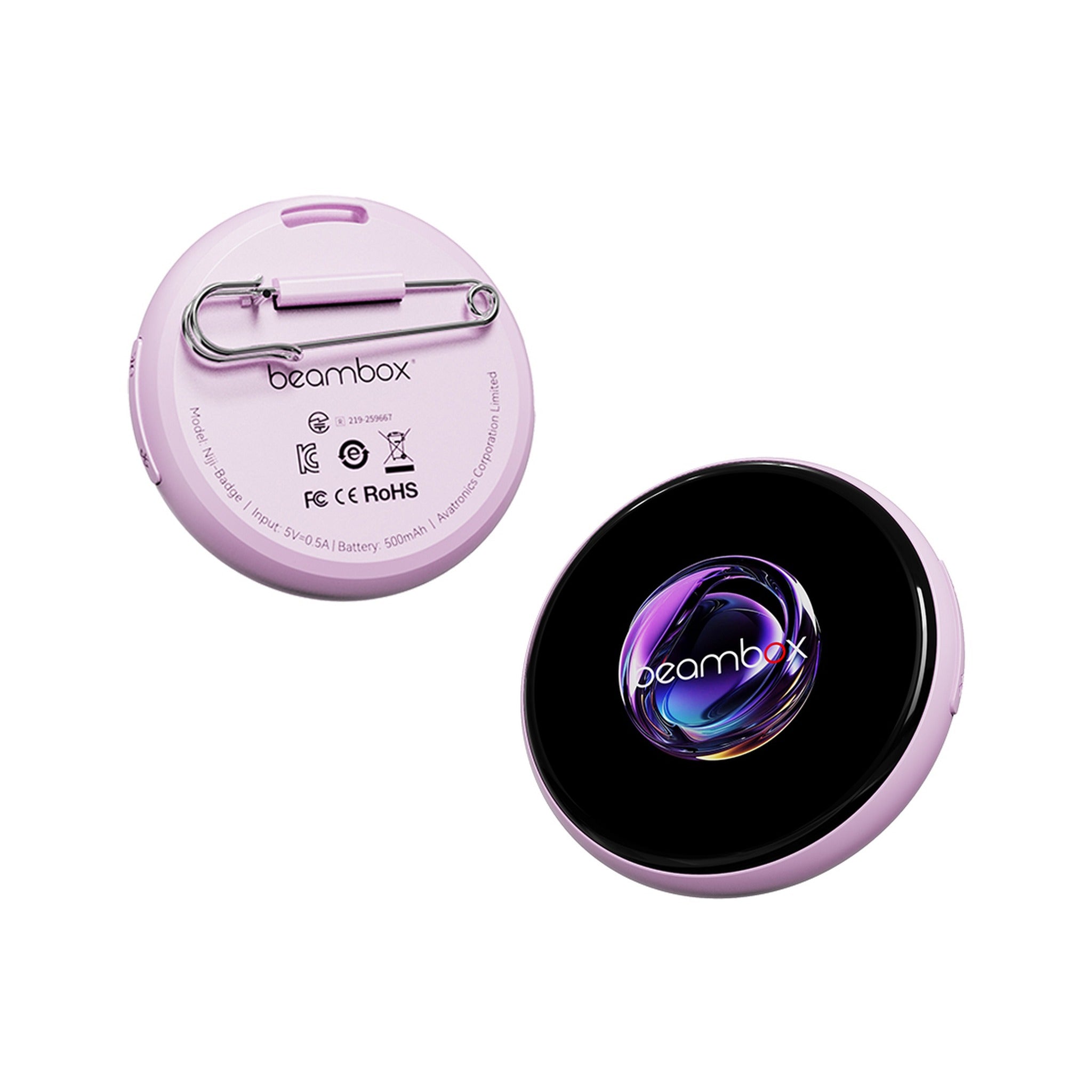 beambox Niji AI E-Badge, Pink – front and back, pink