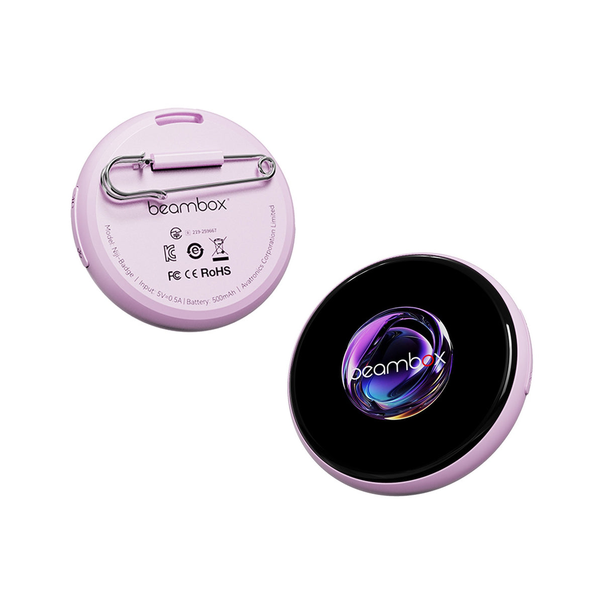 beambox Niji AI E-Badge, Pink – front and back, pink