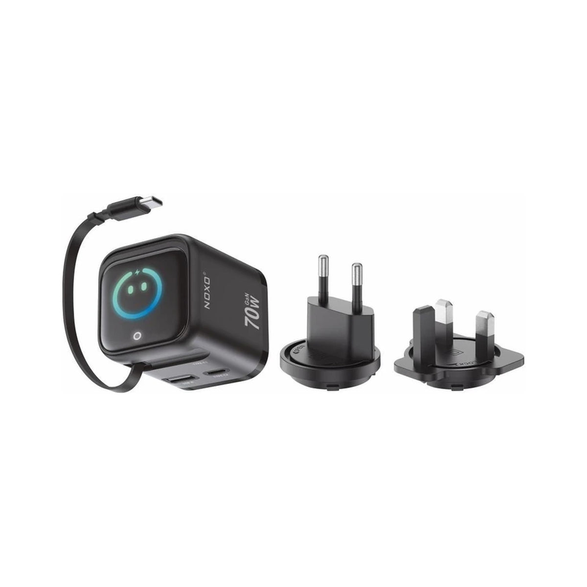 NOXO CHN-9 70W GaN Travel Charger – with EU and UK plug adapters
