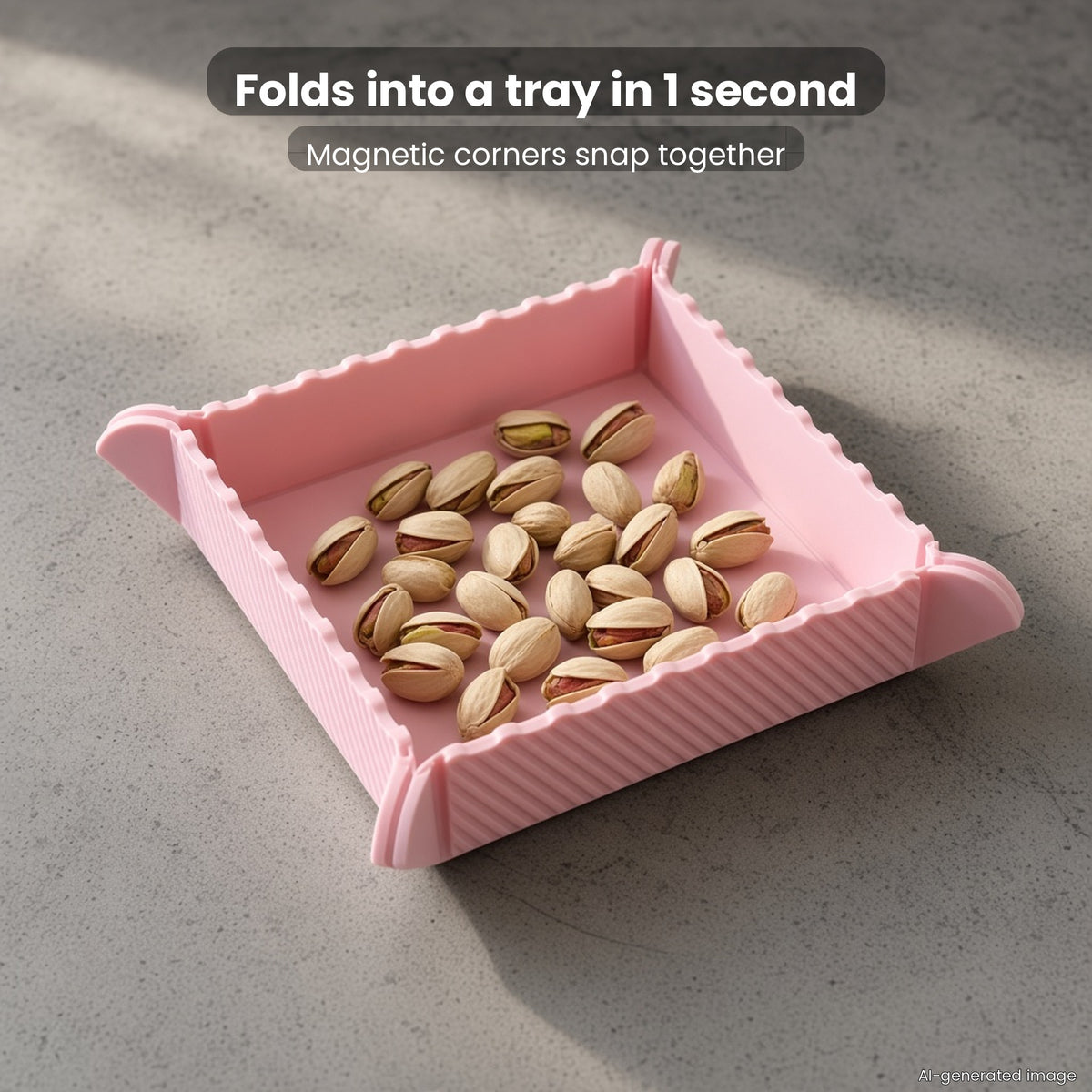 Cutting mat folded into a tray holding pistachios