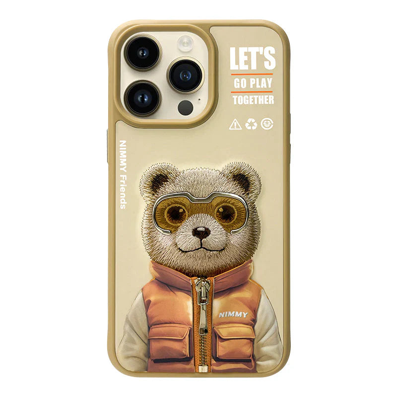 iPhone 14 Pro Nimmy Official Embroidery Jacket Series Case Cover - Teddy