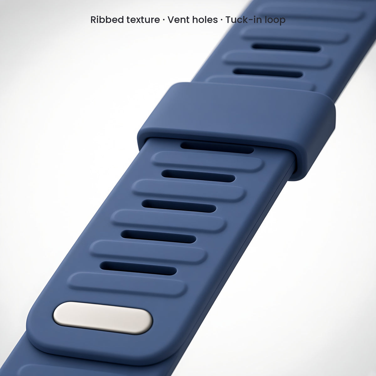 Close-up of ribbed texture, vent holes and tuck-in loop on silicone band compatible with WHOOP 5.0 – CaseCart