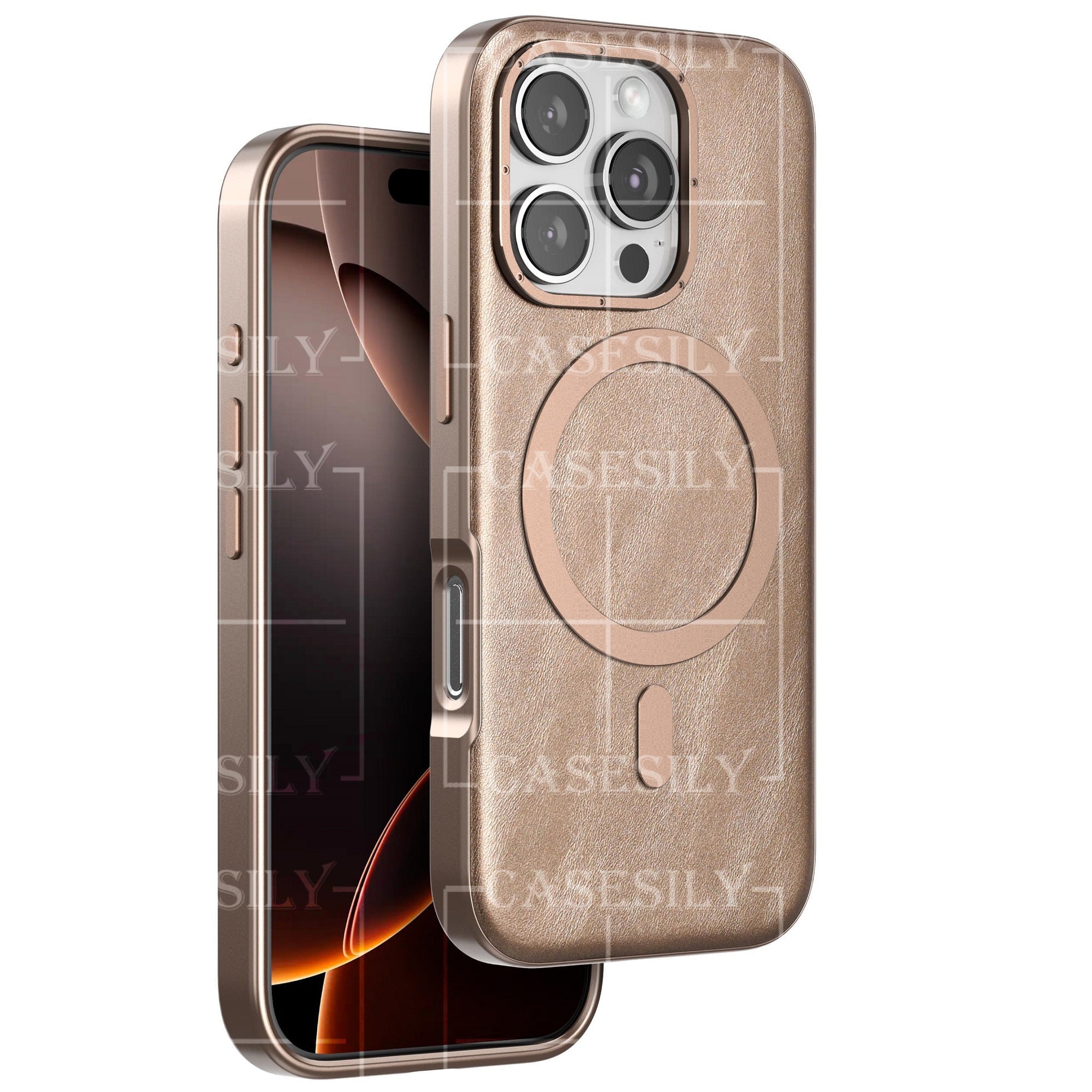 iPhone 16 Pro Max Icon Classic Business Series Leather Case with Metal Magsafe Ring - Desert