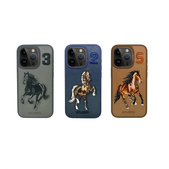 iPhone 15 Plus Boris Series Santa Barbara Polo Racquet Club leather Case - Black