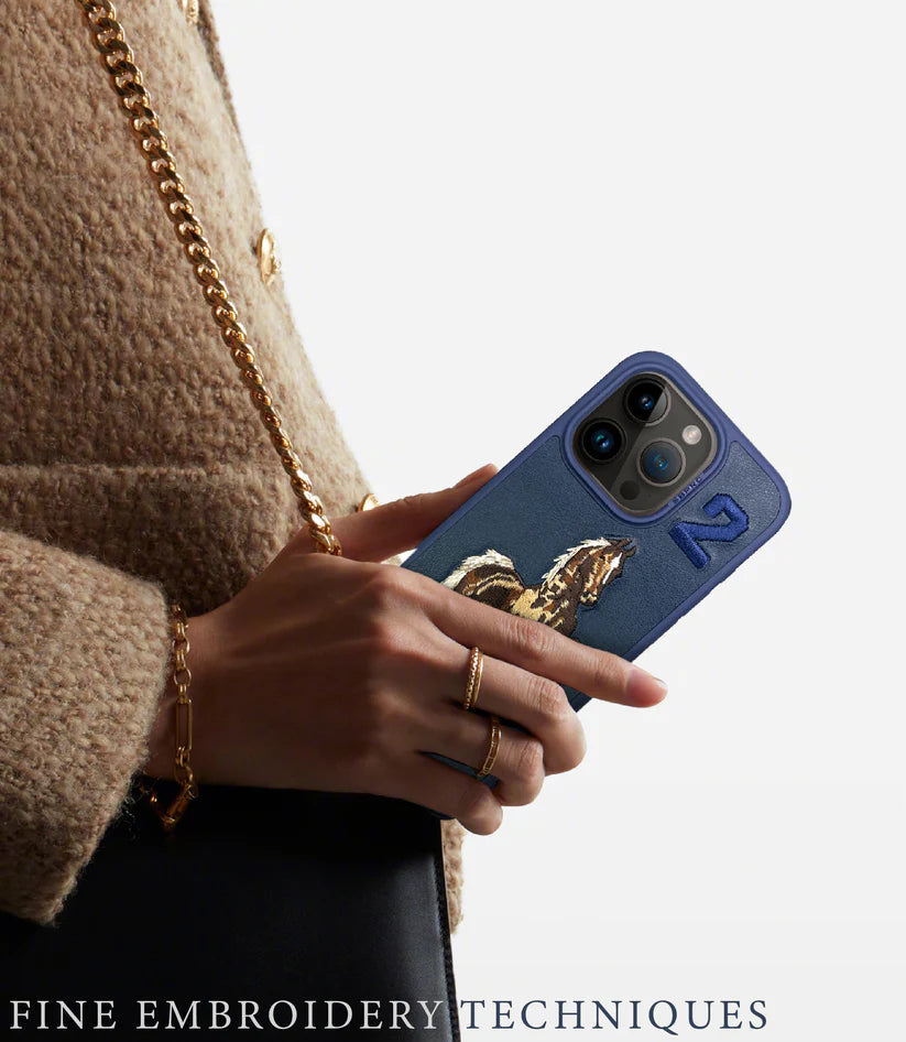 iPhone 15 Pro Max Santa Barbara Boris Horse Leather Case -Blue