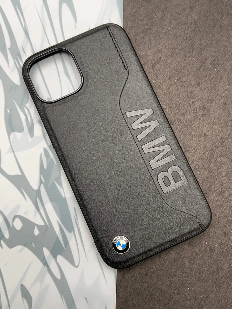 iPhone 14 BMW Leather Wordmark Case with Card Slot