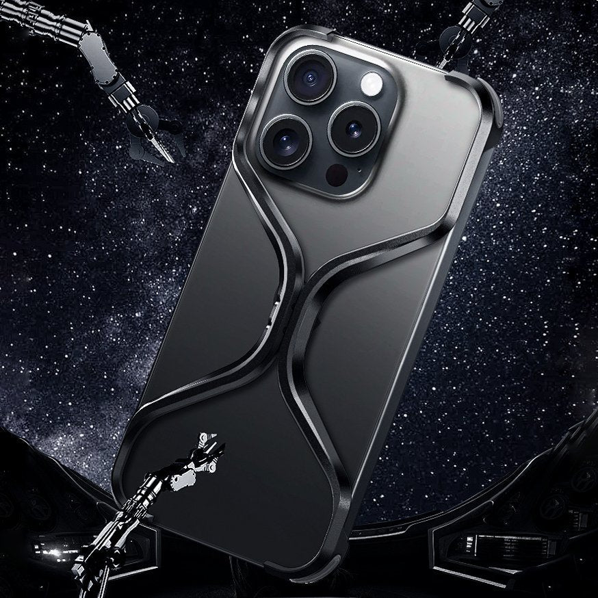 iPhone 15 Pro Max X Shape Metal Case Premium Metal Luxury Aluminum Rimless Case - Black