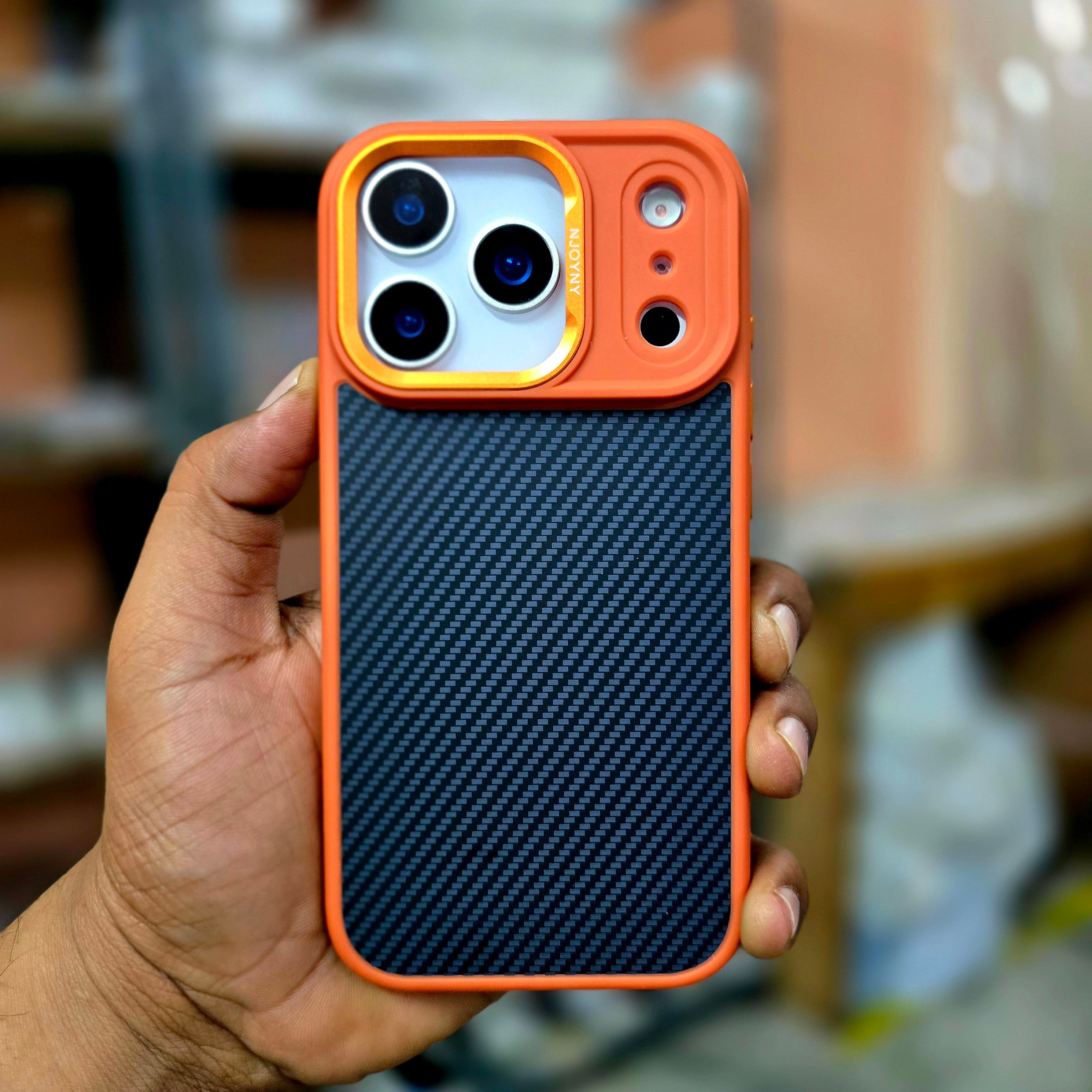 iPhone 17 Pro Soft Carbon Texture Case with Camera Control Button and Magsafe - Orange
