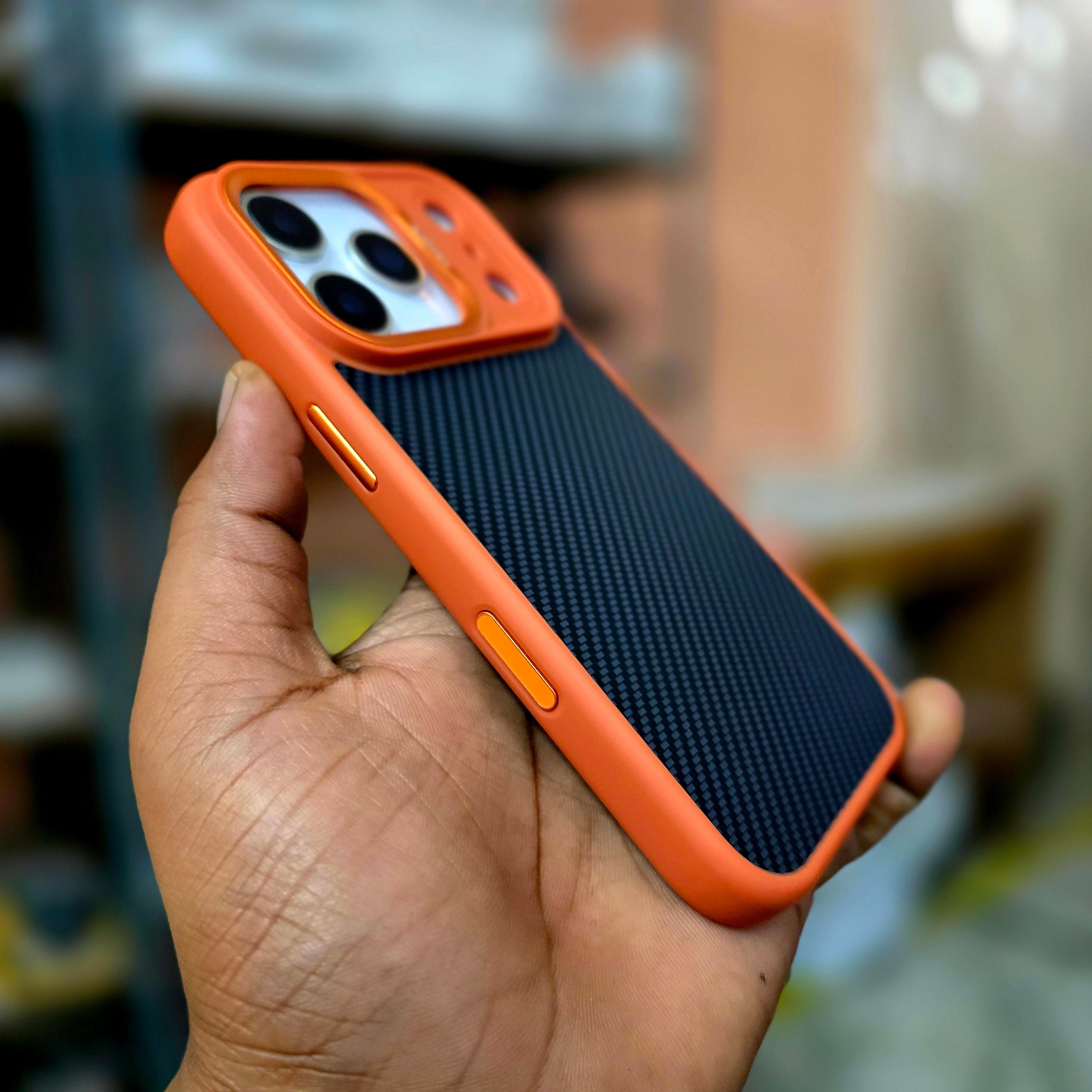 iPhone 17 Pro Soft Carbon Texture Case with Camera Control Button and Magsafe - Orange