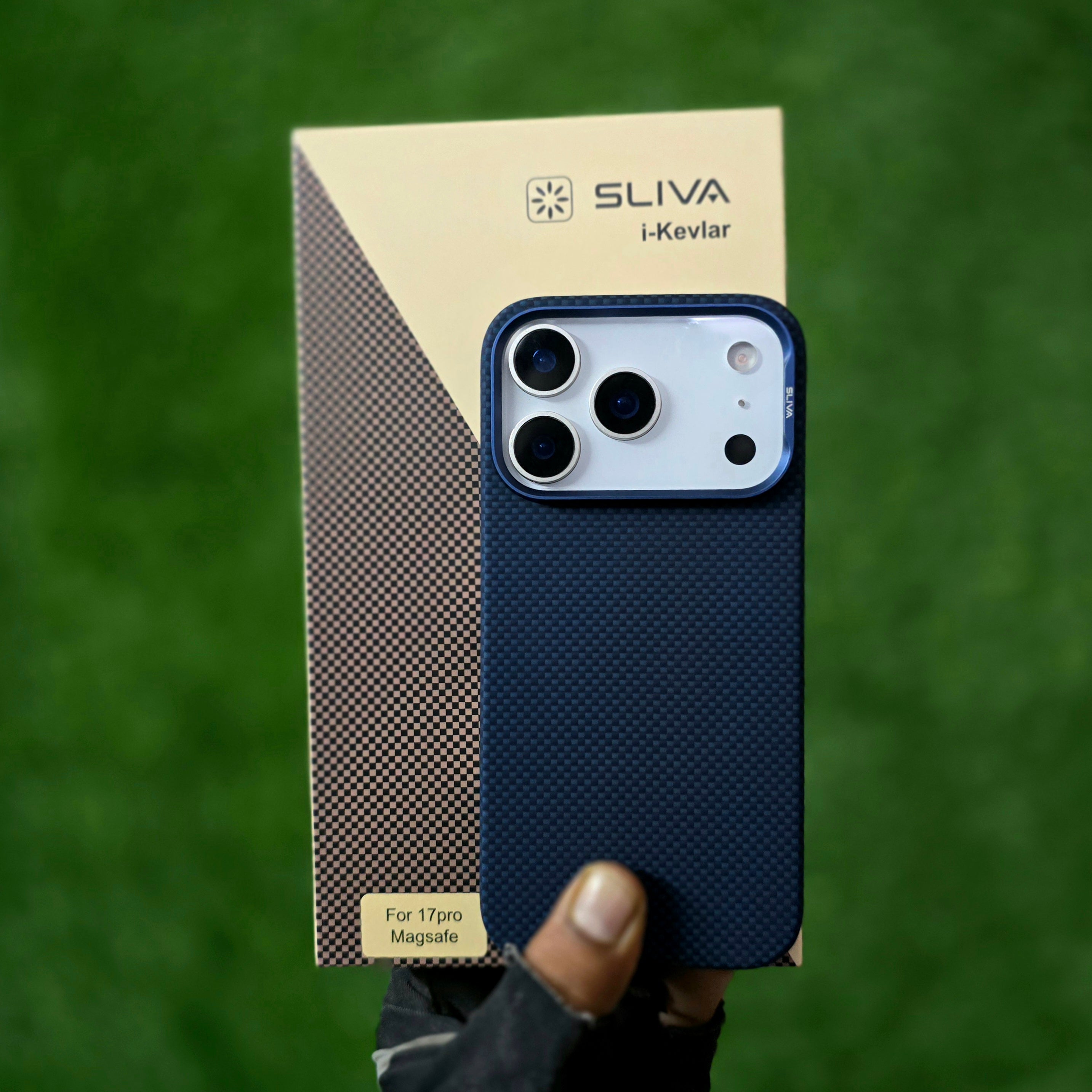 iPhone 17 Pro 0.4mm Thin Original SLIVA Real Aramid Carbon Fiber Case with Magsafe - Blue