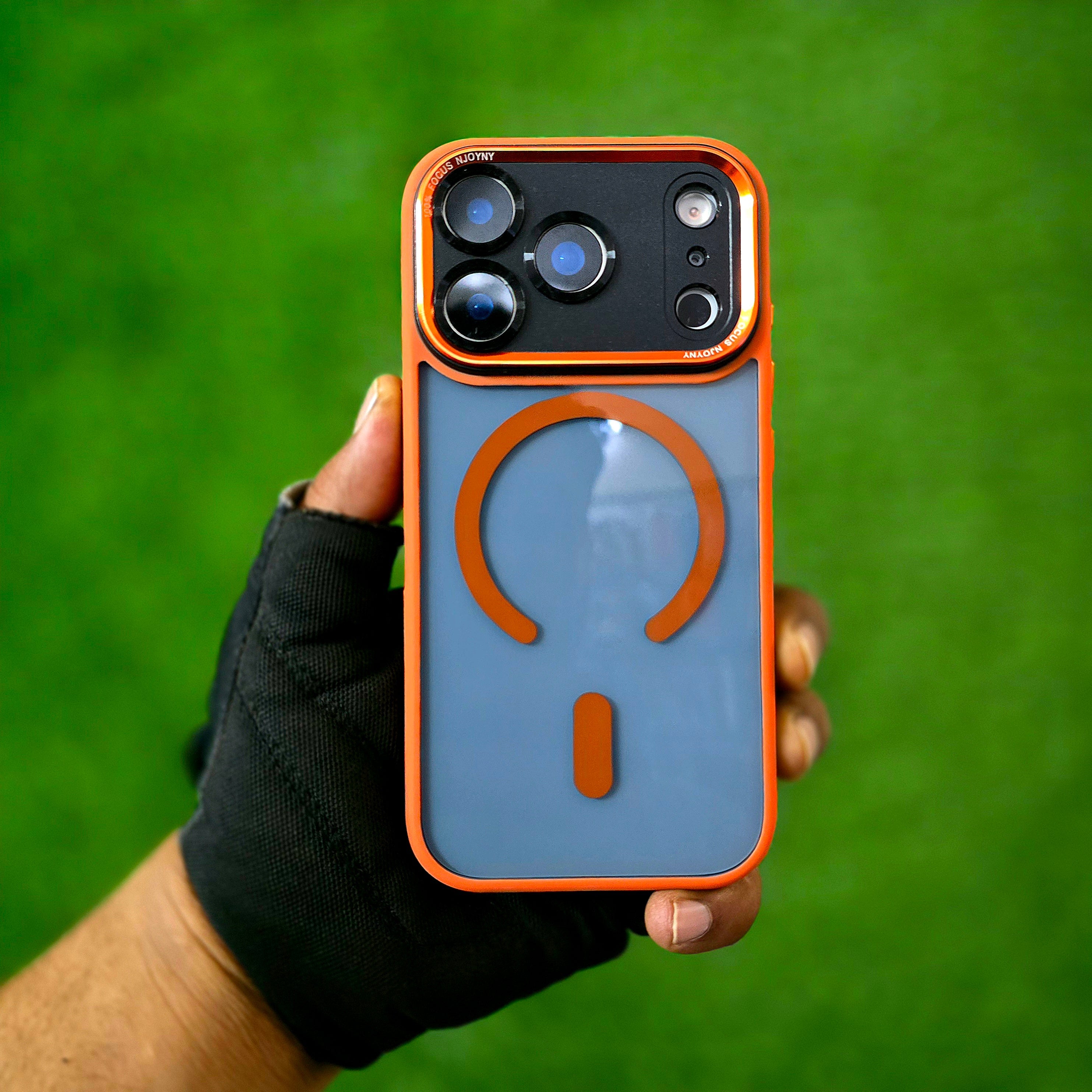 iPhone 17 Pro Semi Transparent Luxury Metal Lens Frame Cover with Magsafe - Orange