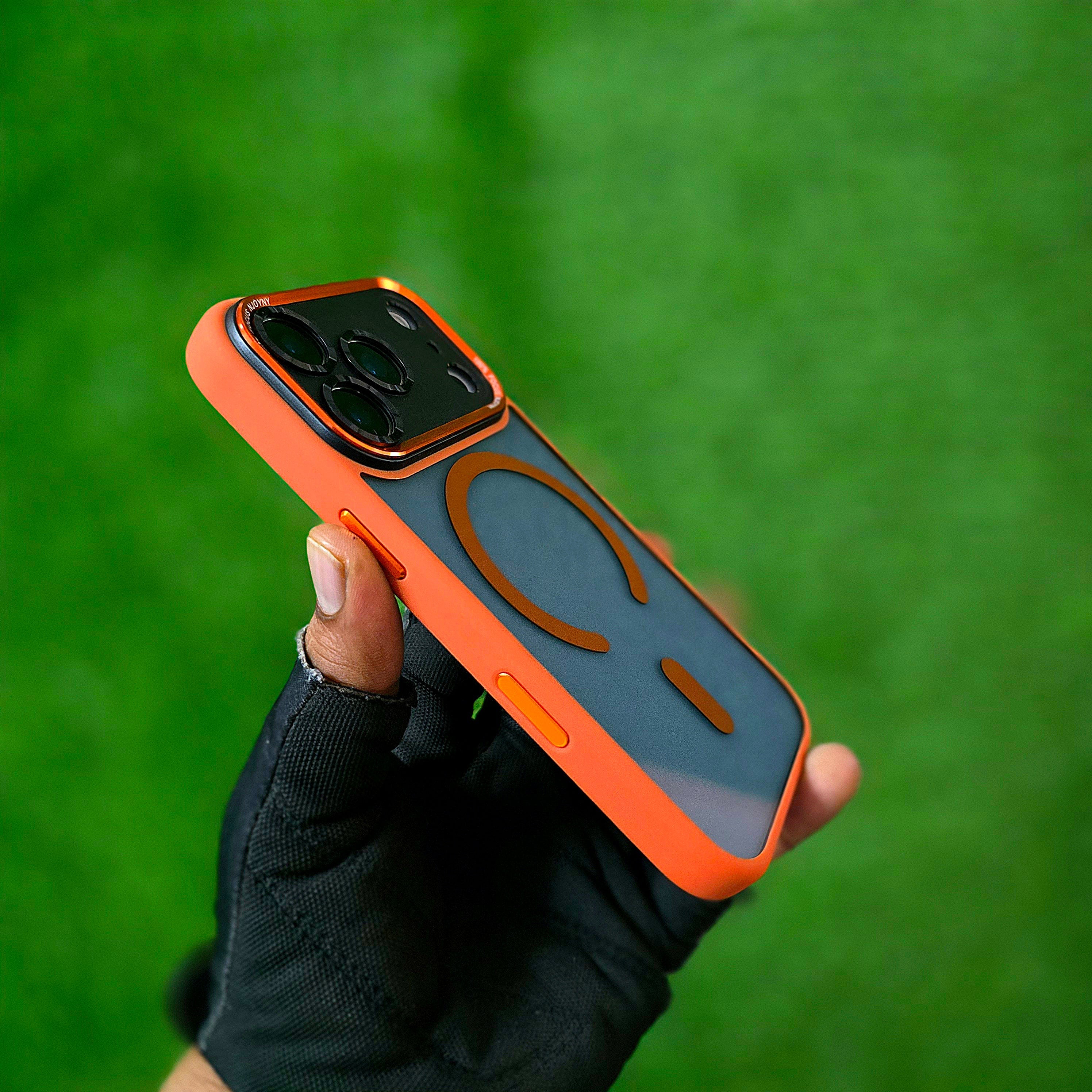 iPhone 17 Pro Semi Transparent Luxury Metal Lens Frame Cover with Magsafe - Orange