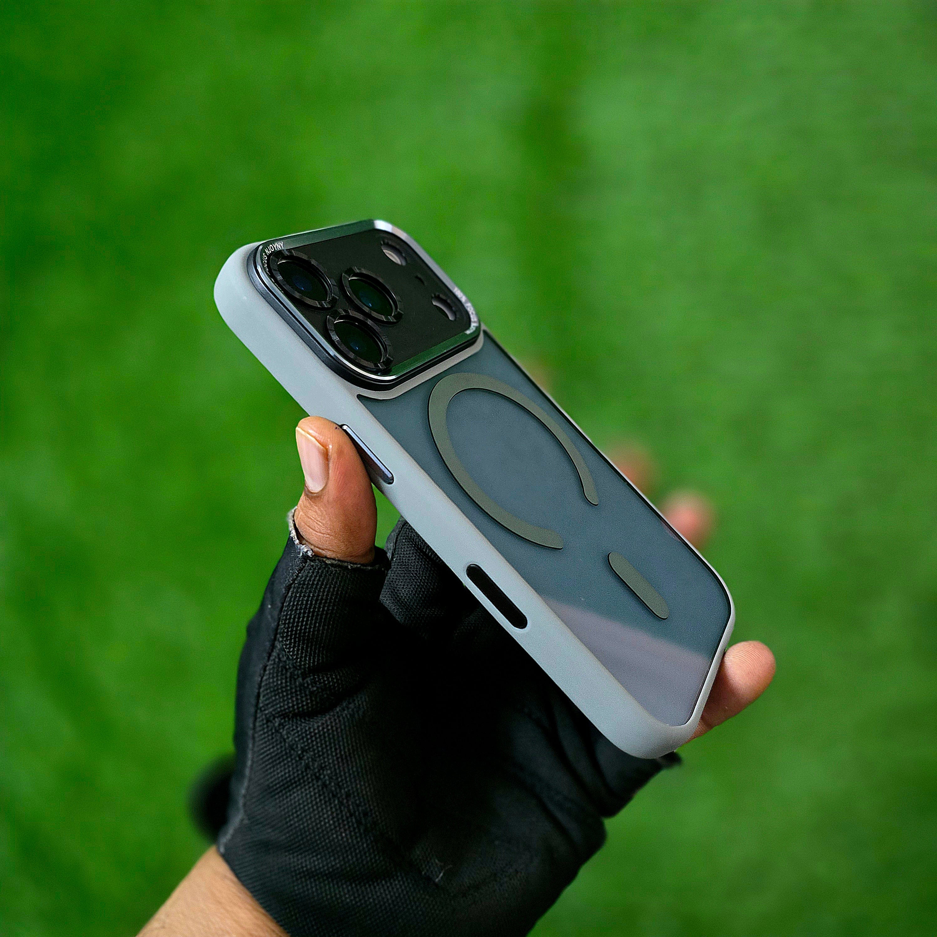 iPhone 17 Pro Semi Transparent Luxury Metal Lens Frame Cover with Magsafe - Grey