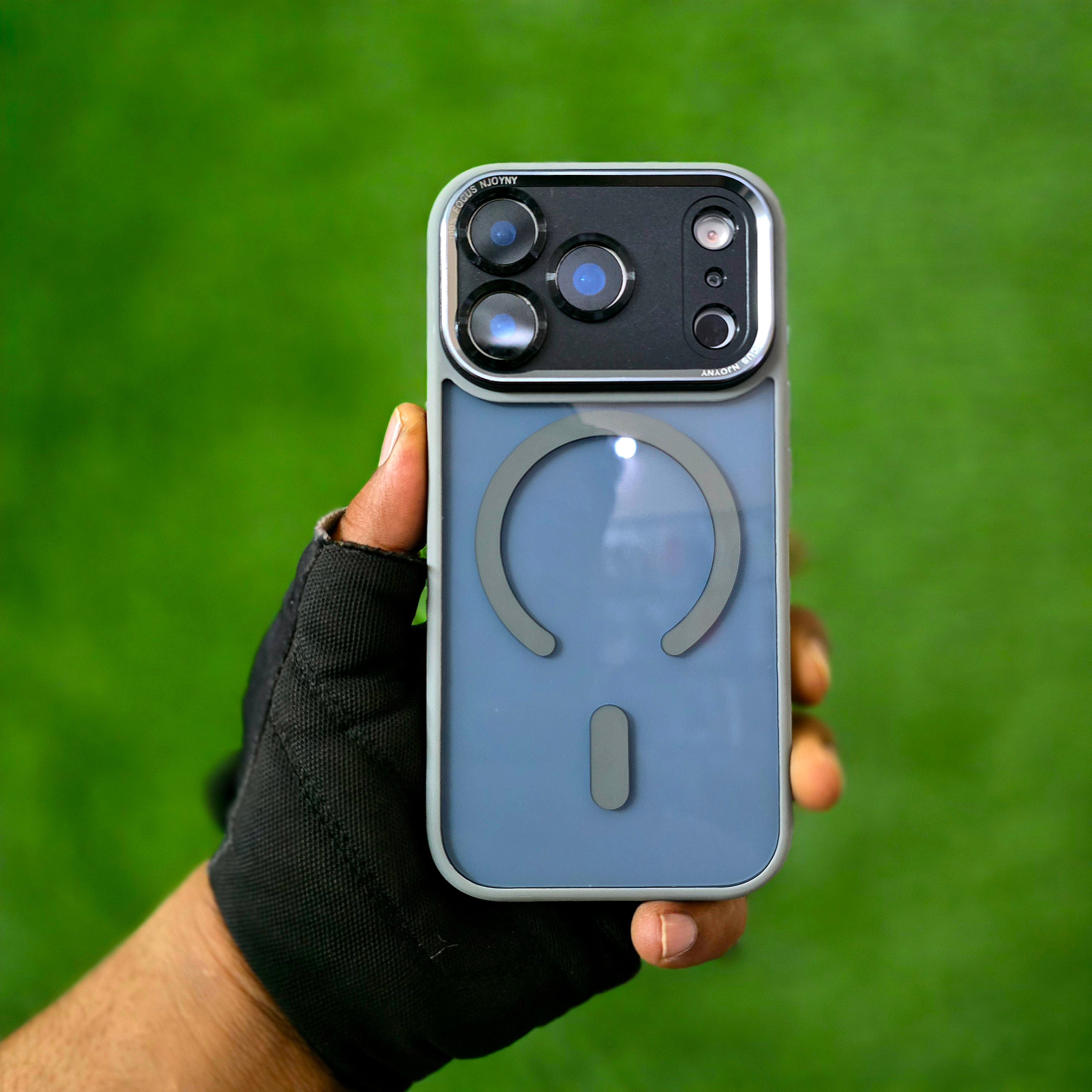 iPhone 17 Pro Semi Transparent Luxury Metal Lens Frame Cover with Magsafe - Grey