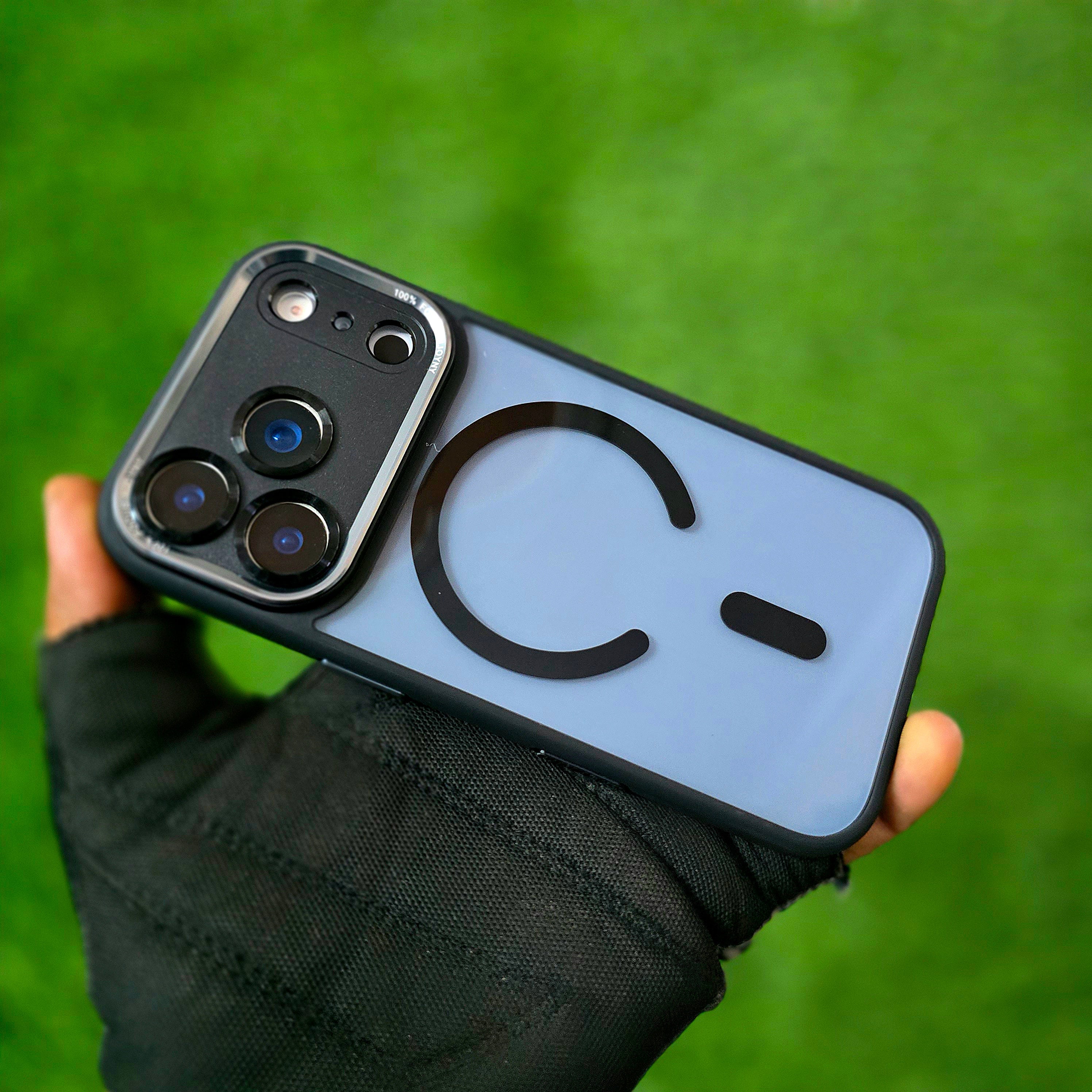 iPhone 17 Pro Semi Transparent Luxury Metal Lens Frame Cover with Magsafe - Black