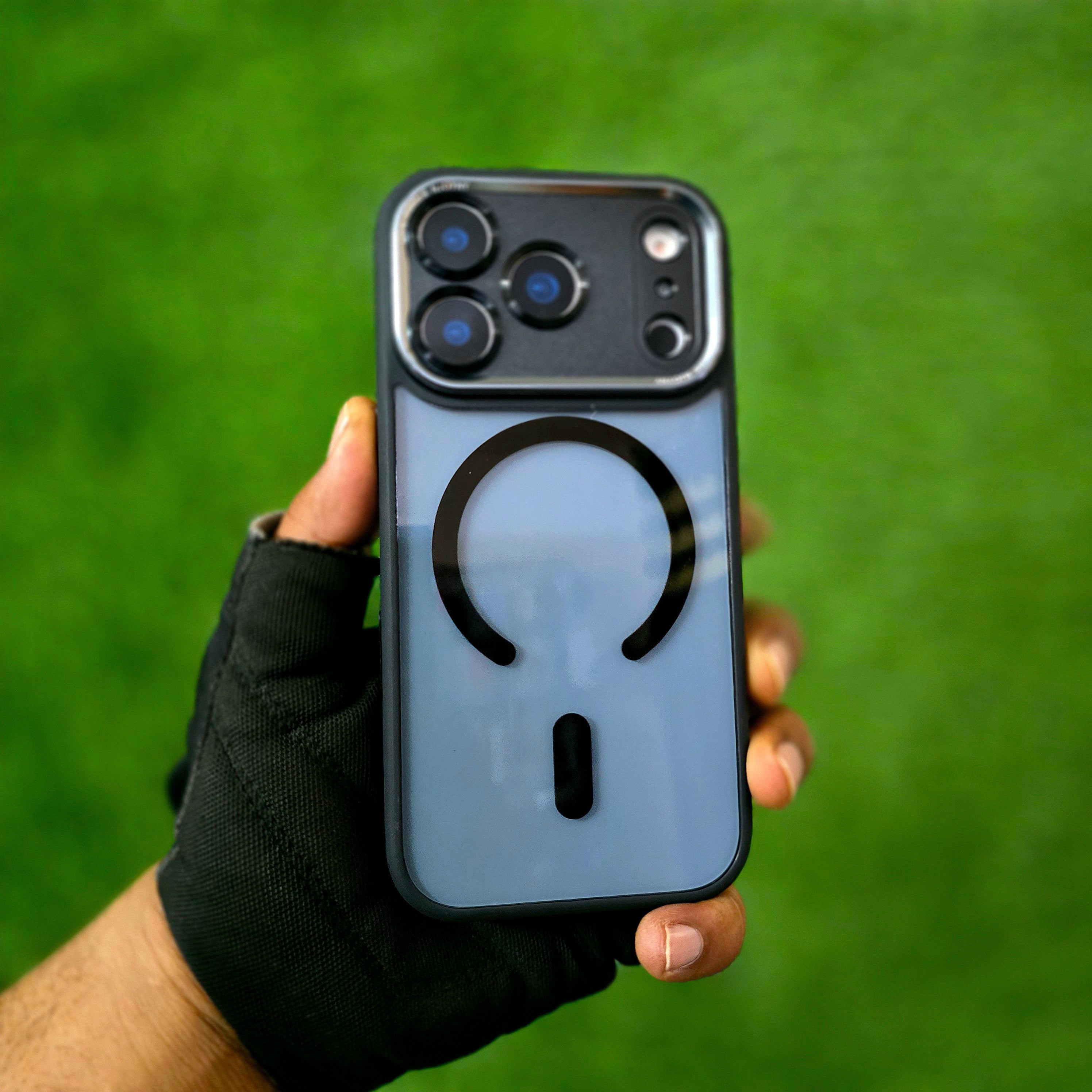 iPhone 17 Pro Max Semi Transparent Luxury Metal Lens Frame Cover with Magsafe - Black