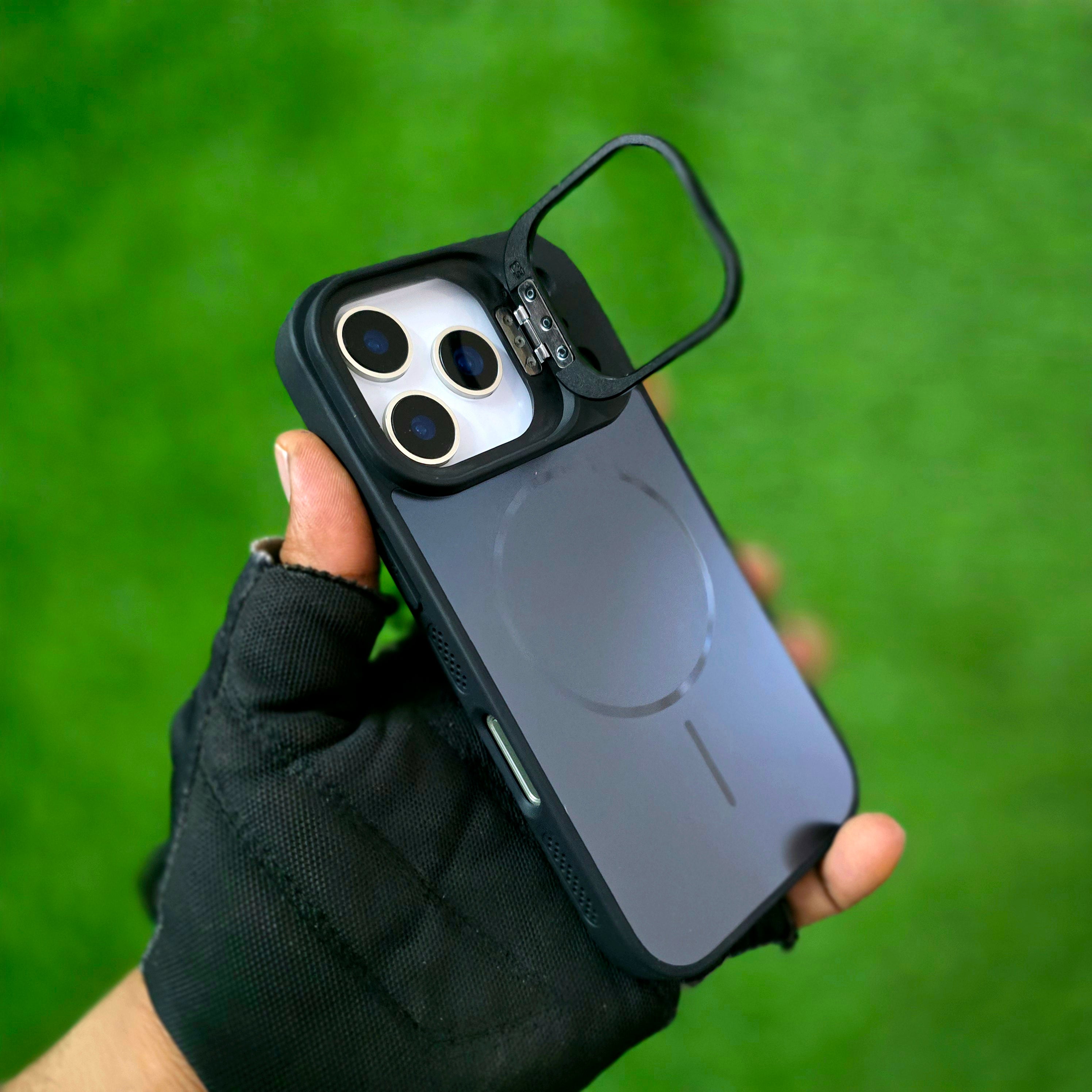 iPhone 17 Pro Matte Finish Metal Camera Kickstand Back Cover with Magsafe - Black