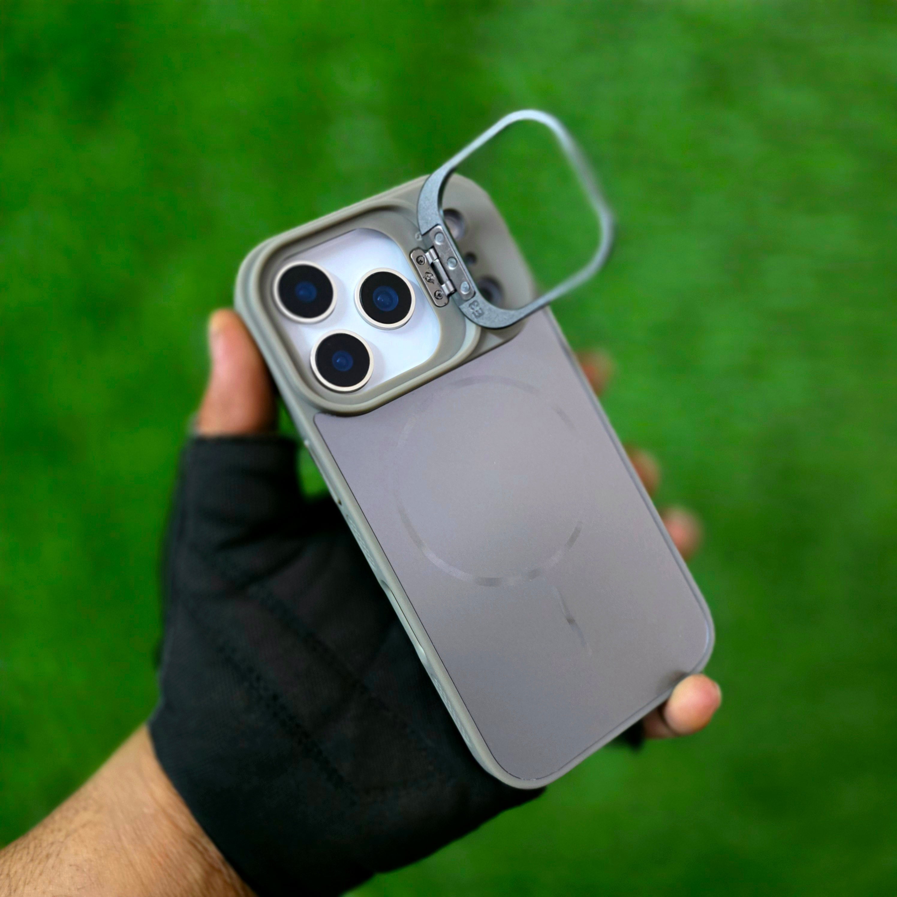 iPhone 17 Pro Matte Finish Metal Camera Kickstand Back Cover with Magsafe - Grey