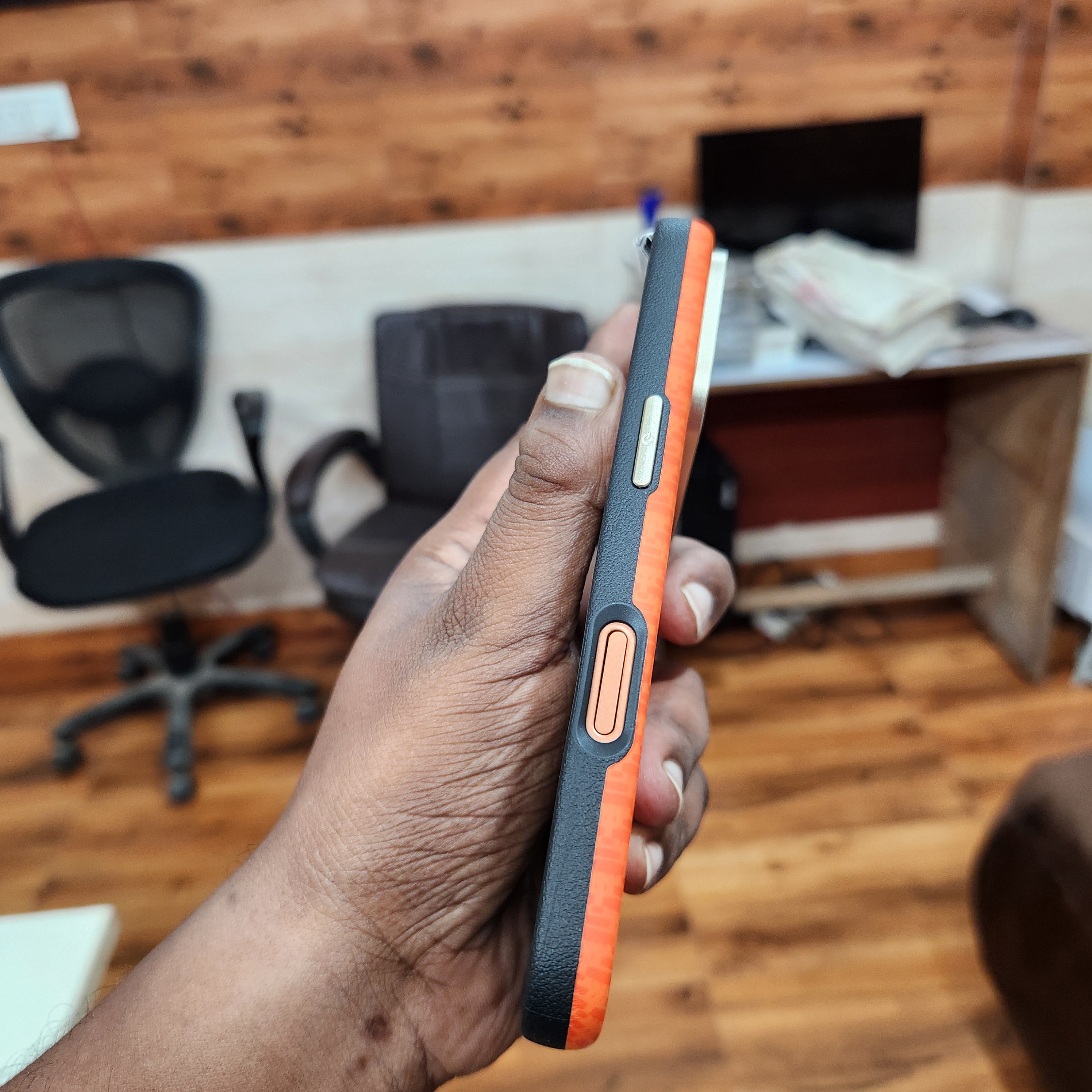 iPhone 17 Pro Max Sibling Series Sleek Cross Texture Case with Metal Camera Protection - Orange