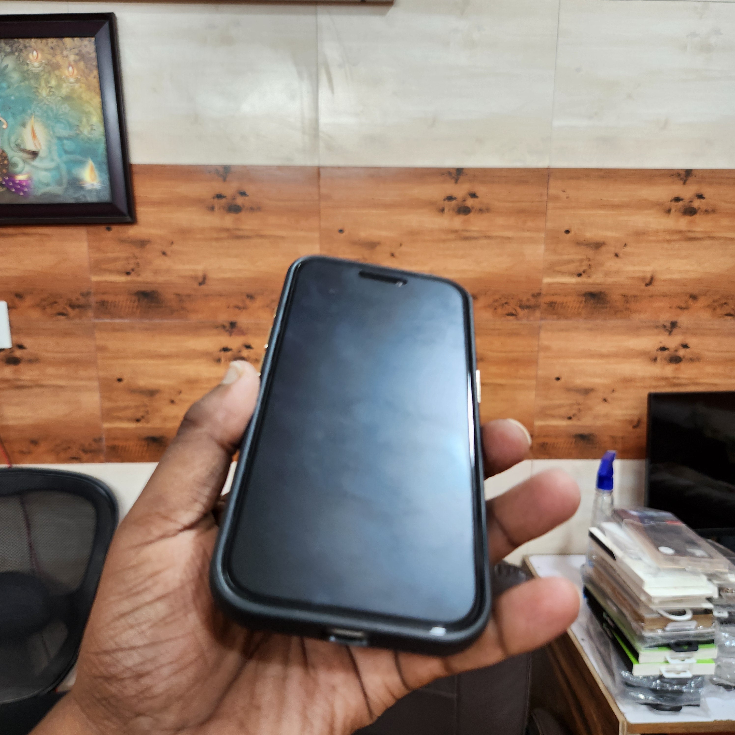 iPhone 17 Pro Max Sibling Series Sleek Cross Texture Case with Metal Camera Protection - Black