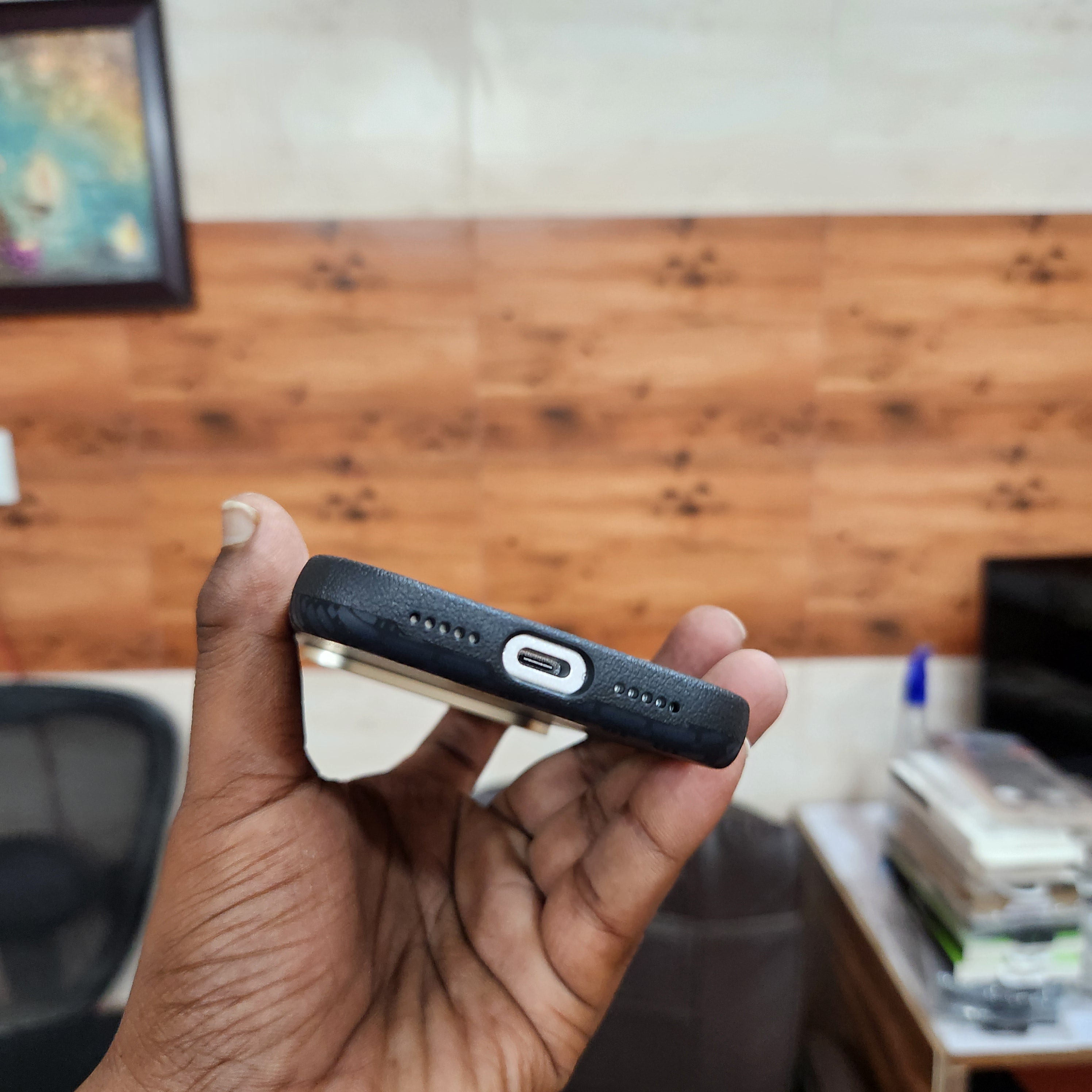 iPhone 17 Pro Sibling Series Sleek Cross Texture Case with Metal Camera Protection - Black