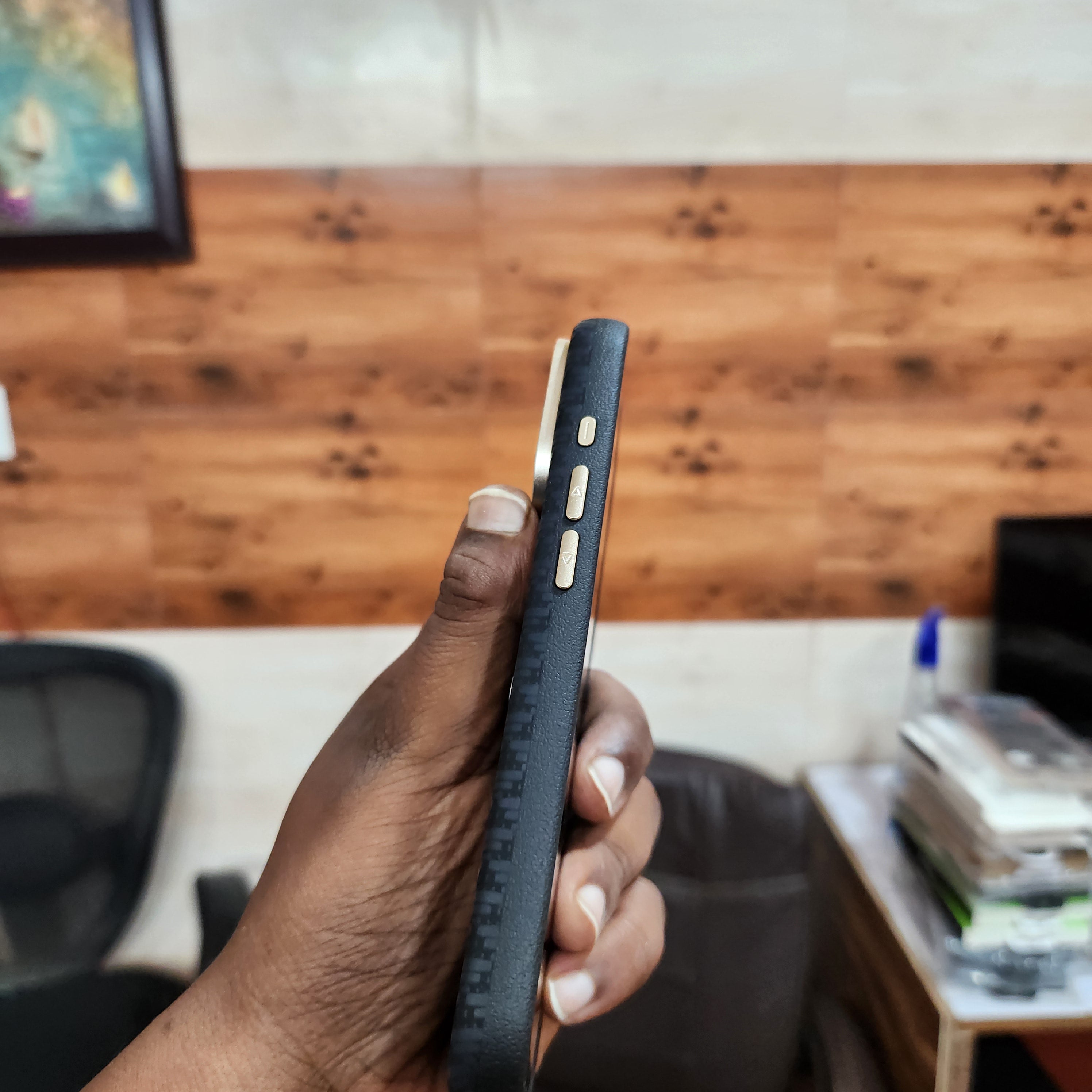 iPhone 17 Pro Sibling Series Sleek Cross Texture Case with Metal Camera Protection - Black