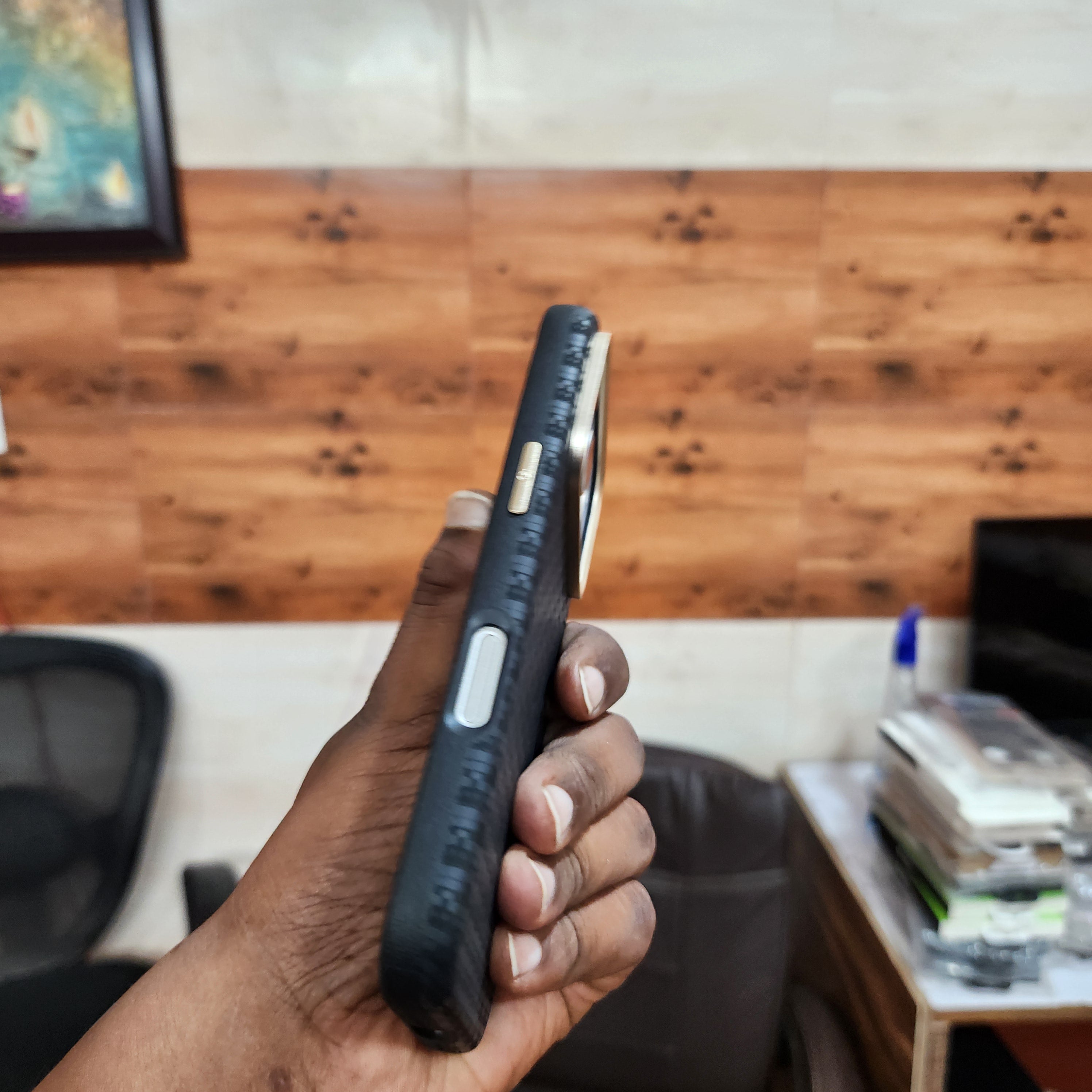 iPhone 17 Pro Sibling Series Sleek Cross Texture Case with Metal Camera Protection - Black