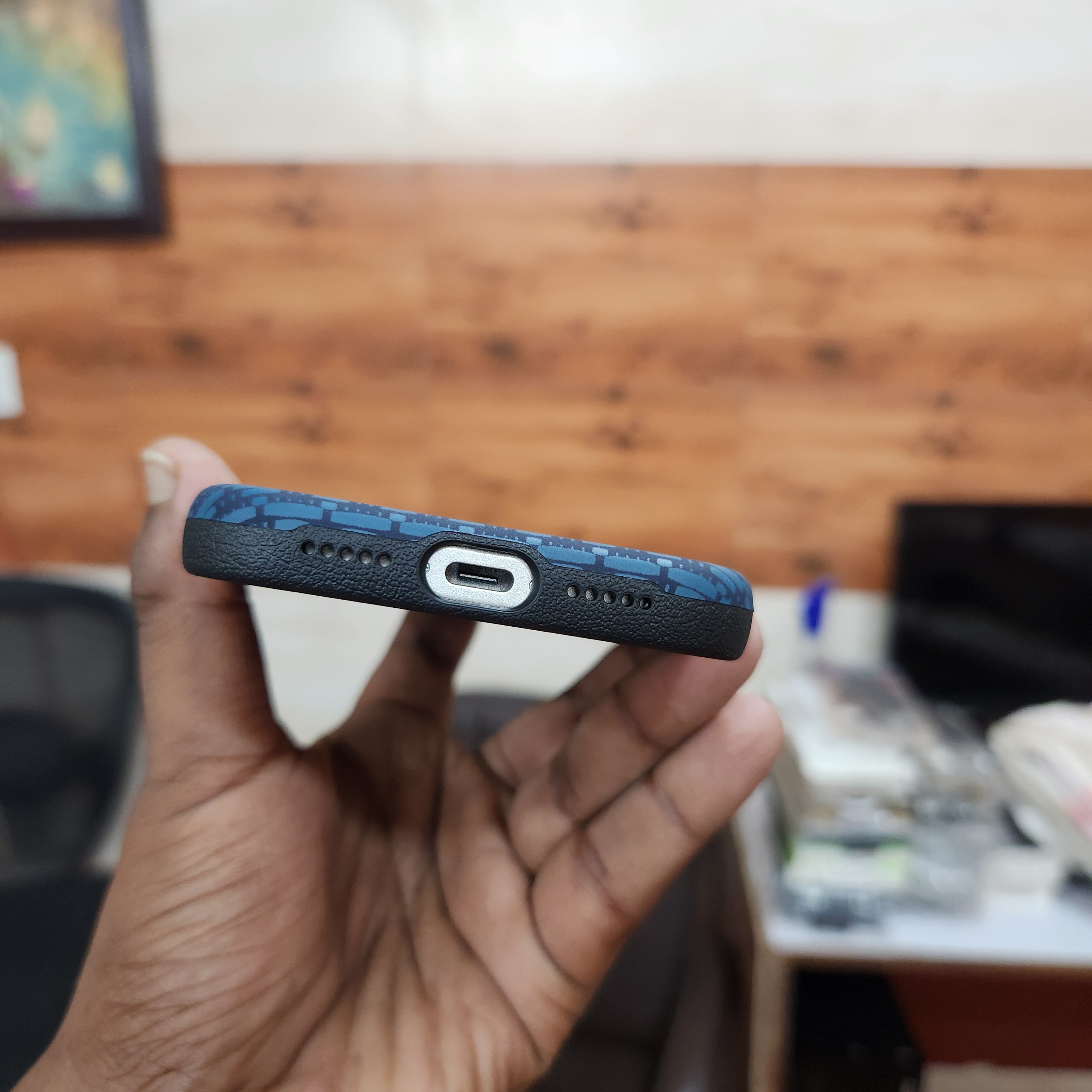 iPhone 17 Pro Sibling Series Sleek Cross Texture Case with Metal Camera Protection - Blue