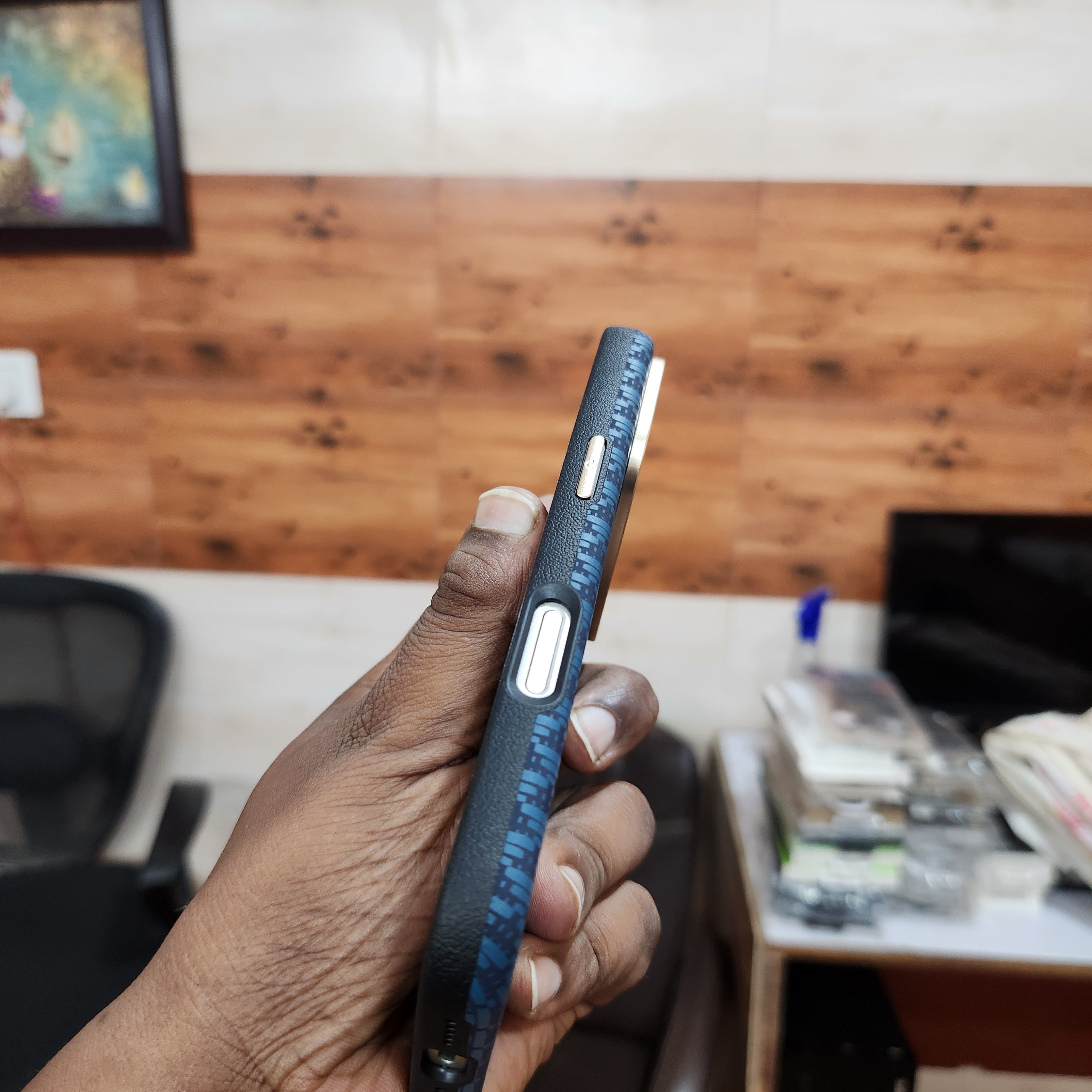 iPhone 17 Pro Sibling Series Sleek Cross Texture Case with Metal Camera Protection - Blue