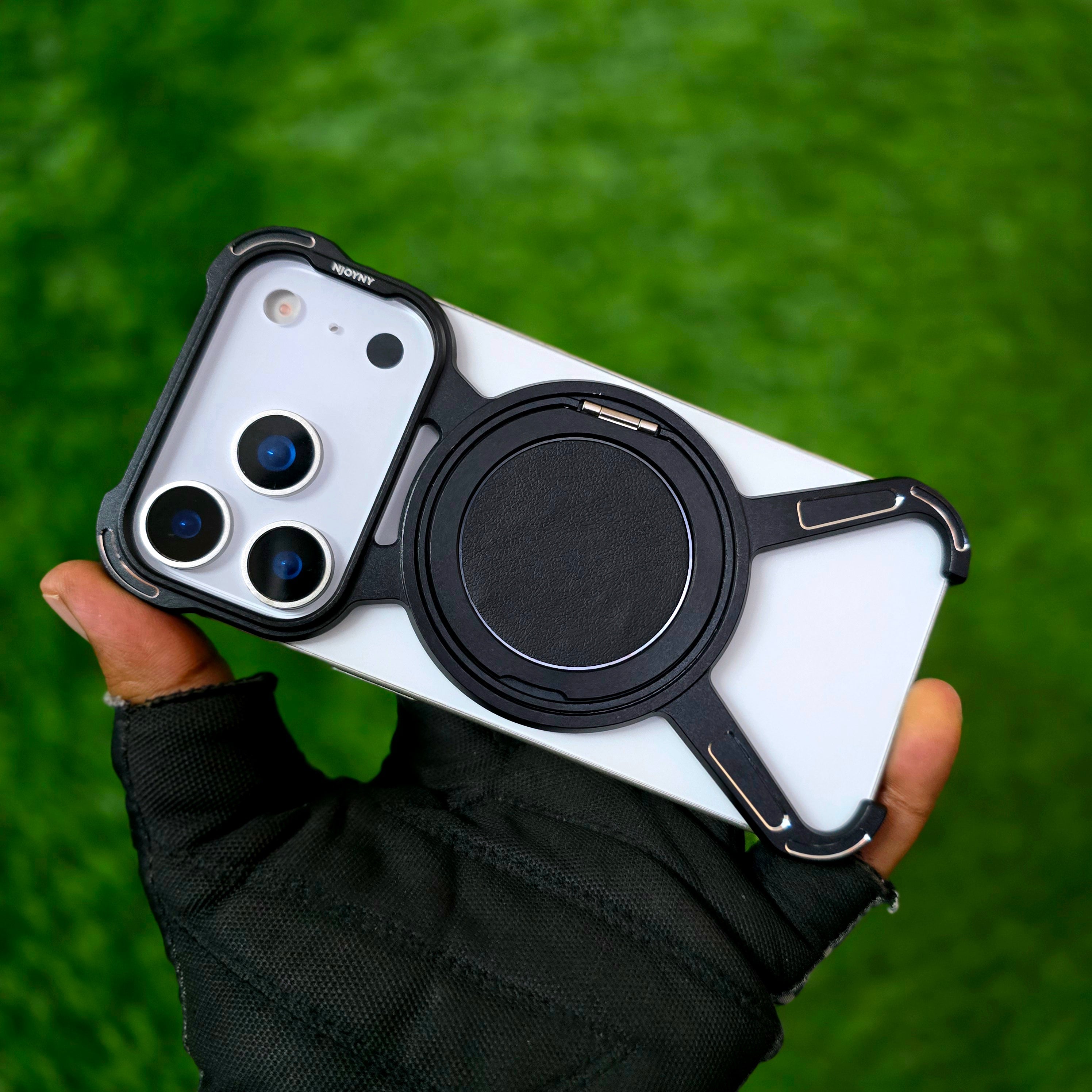 iPhone 17 Pro Max Metal X-Shape Frameless Bumper Case 360° Rotatable Stand with Magsafe - Black