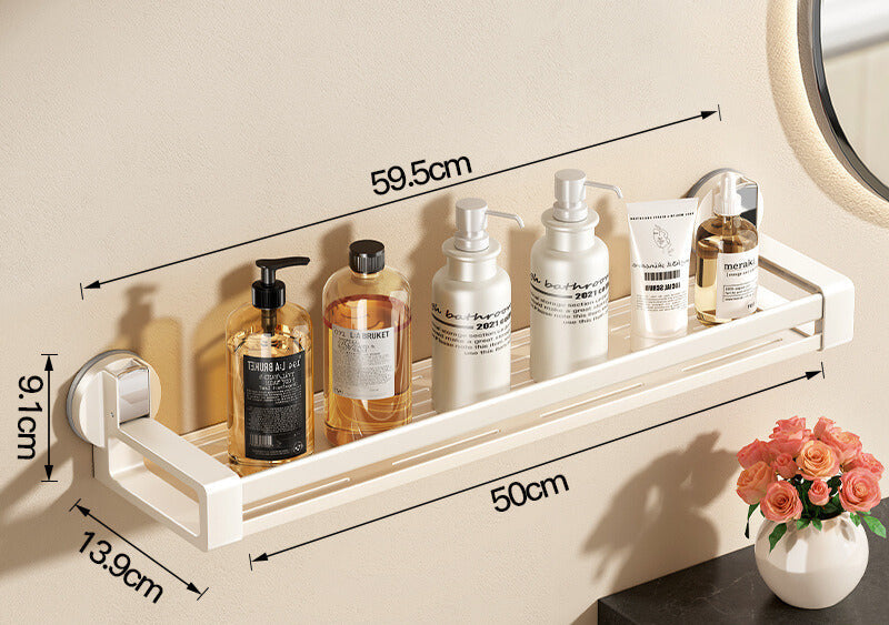 Steel Wall Mounted Suction-Cup Bathroom Rack (Cream White)