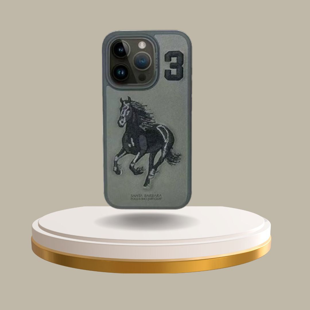 iPhone 15 Pro Max Santa Barbara Boris Horse Leather Case - Gray
