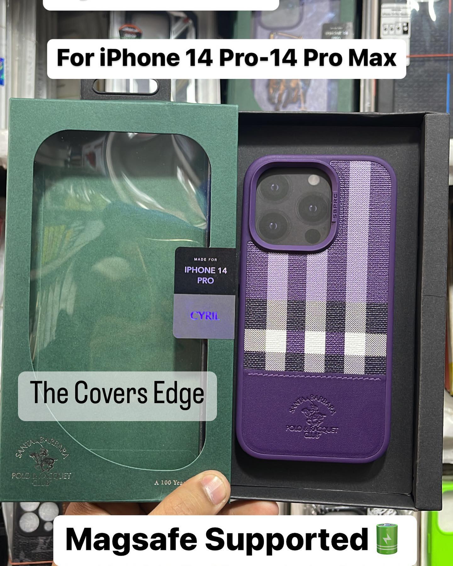 iPhone 14 Pro Max Santa Barbara Cyril Series Genuine Leather Case - Purple