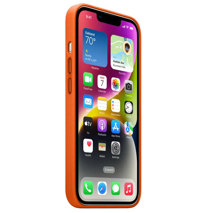 iPhone 14 Leather Back Cover Case with MagSafe – Orange