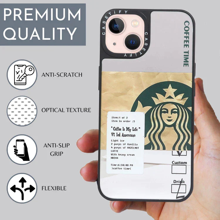 iPhone 14 Starbucks Reflective Mirror Case - Coffee Time