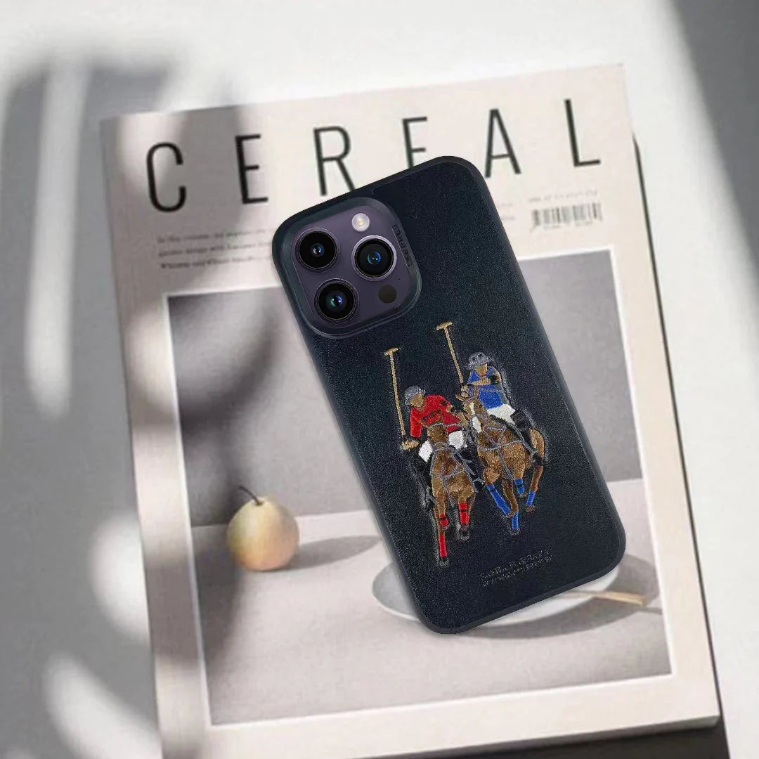 iPhone 14 Pro Max Santa Barbara Polo Jocky Series Leather Case - Black