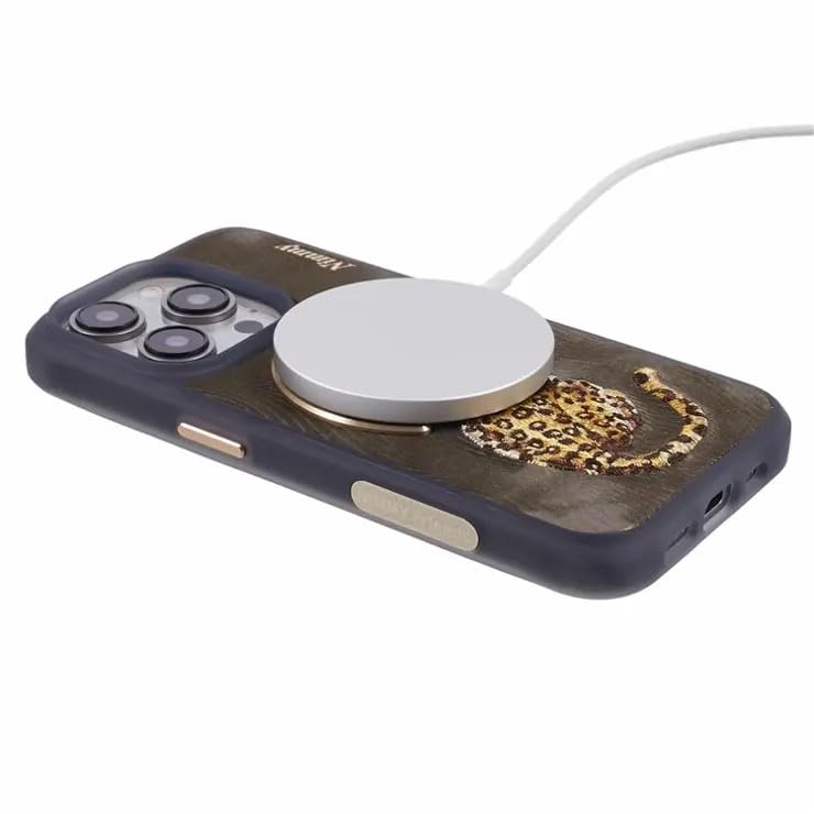 Nimmy Design Dreamy Animal Series Magnetic Safe Case for Apple iPhone 16 3D Embroidery Anti-Slip Scratch Resistant Protective Cover (Golden Leopard)