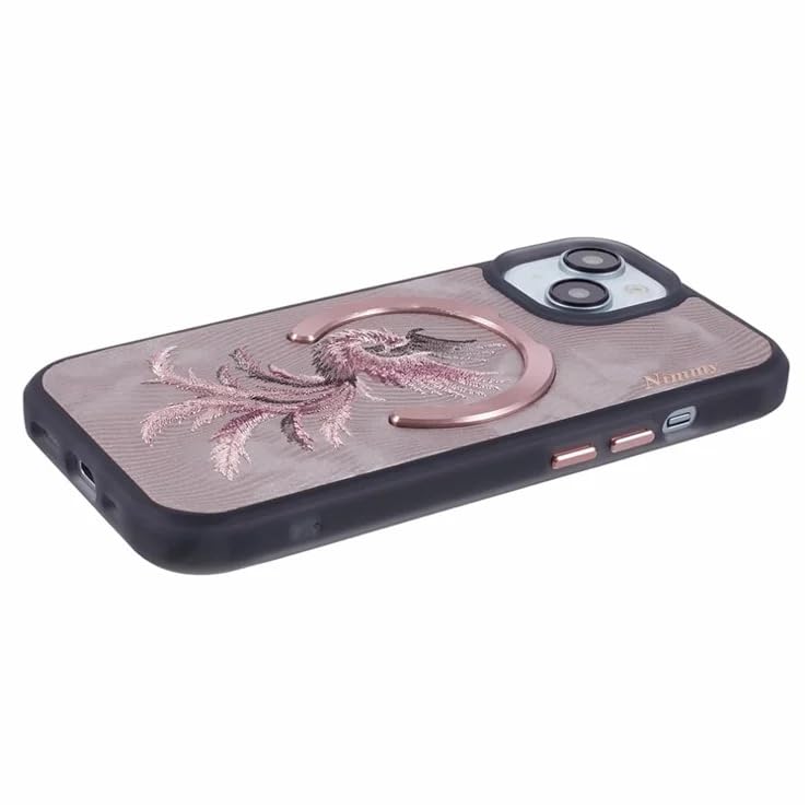 Nimmy Design Dreamy Animal Series Magnetic Safe Case for Apple iPhone 16 Pro 3D Embroidery Anti-Slip Scratch Resistant Protective Cover (Rose Gold Phoenix)