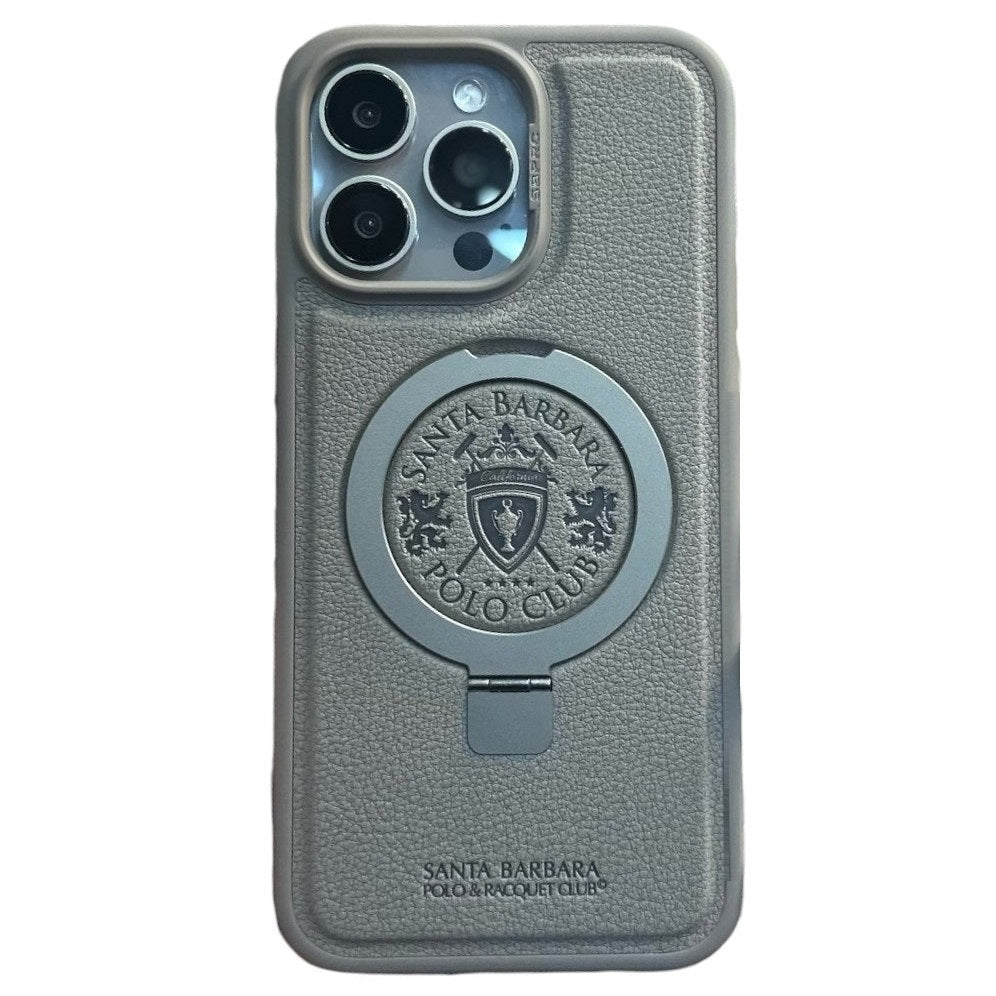 iPhone 16 Pro Max Santa Barbara Primo Series Metal Ring Leather Case - Titanium