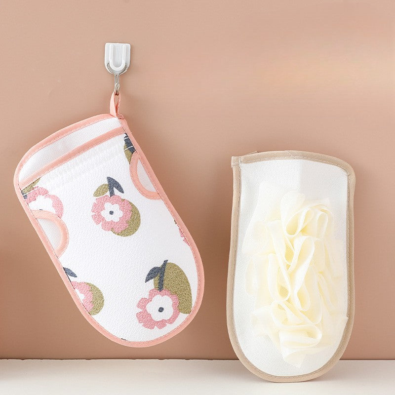 Premium Double Sided Floral Pattern Polyester Body Scrubbing Glove