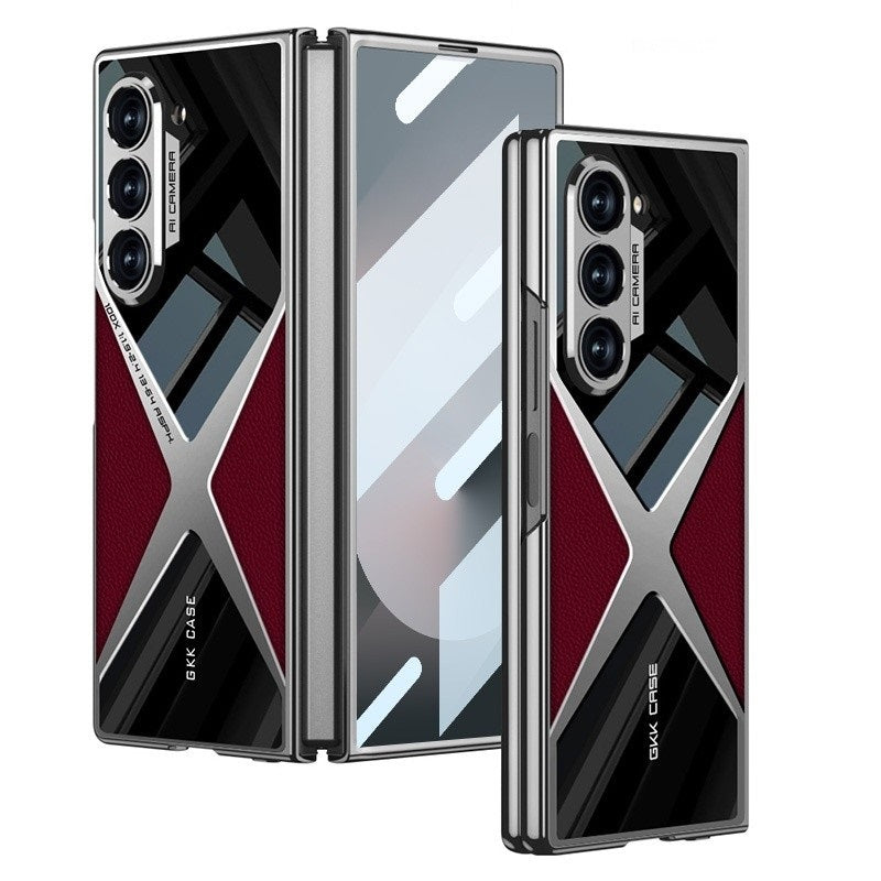 Samsung Galaxy Z Fold 6 Gkk Original X Pattern Leather & Glass Back Cover with Front Glass