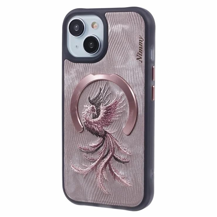 Nimmy Design Dreamy Animal Series Magnetic Safe Case for Apple iPhone 16 Pro Max 3D Embroidery Anti-Slip Scratch Resistant Protective Cover (Rose Gold Phoenix)