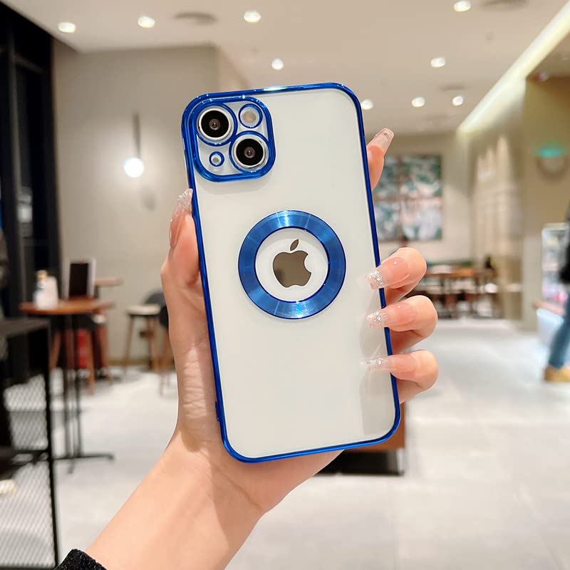 iPhone 13 Transparent Electroplating Case with Camera Protection - Blue