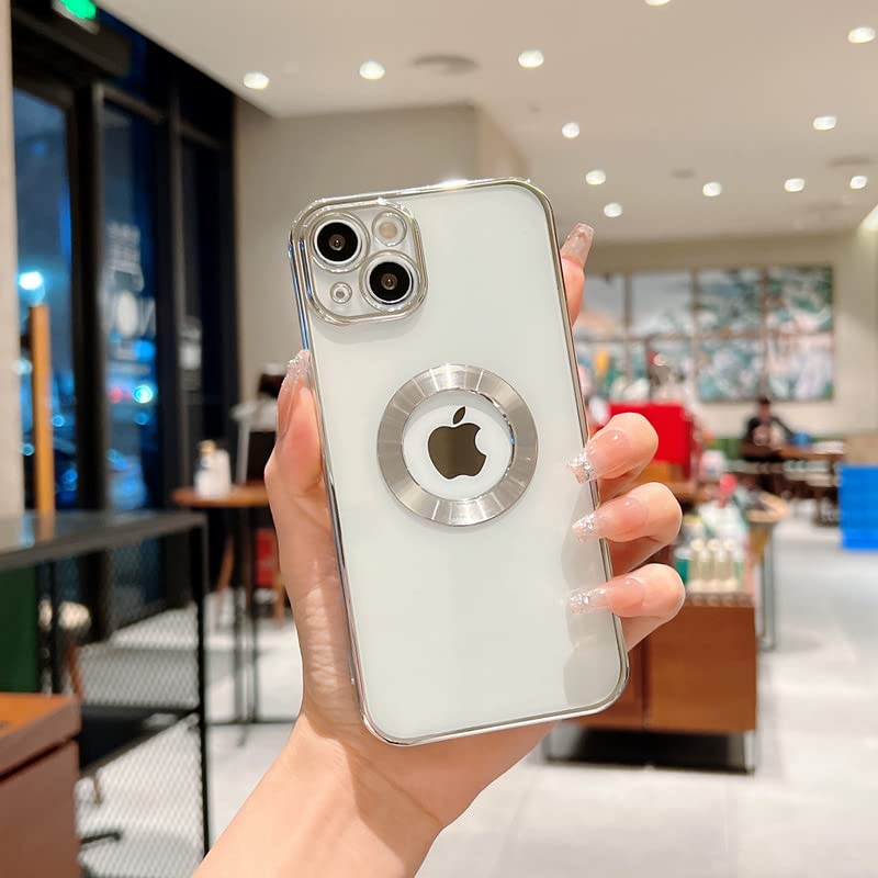 iPhone 13 Transparent Electroplating Case with Camera Protection - Silver