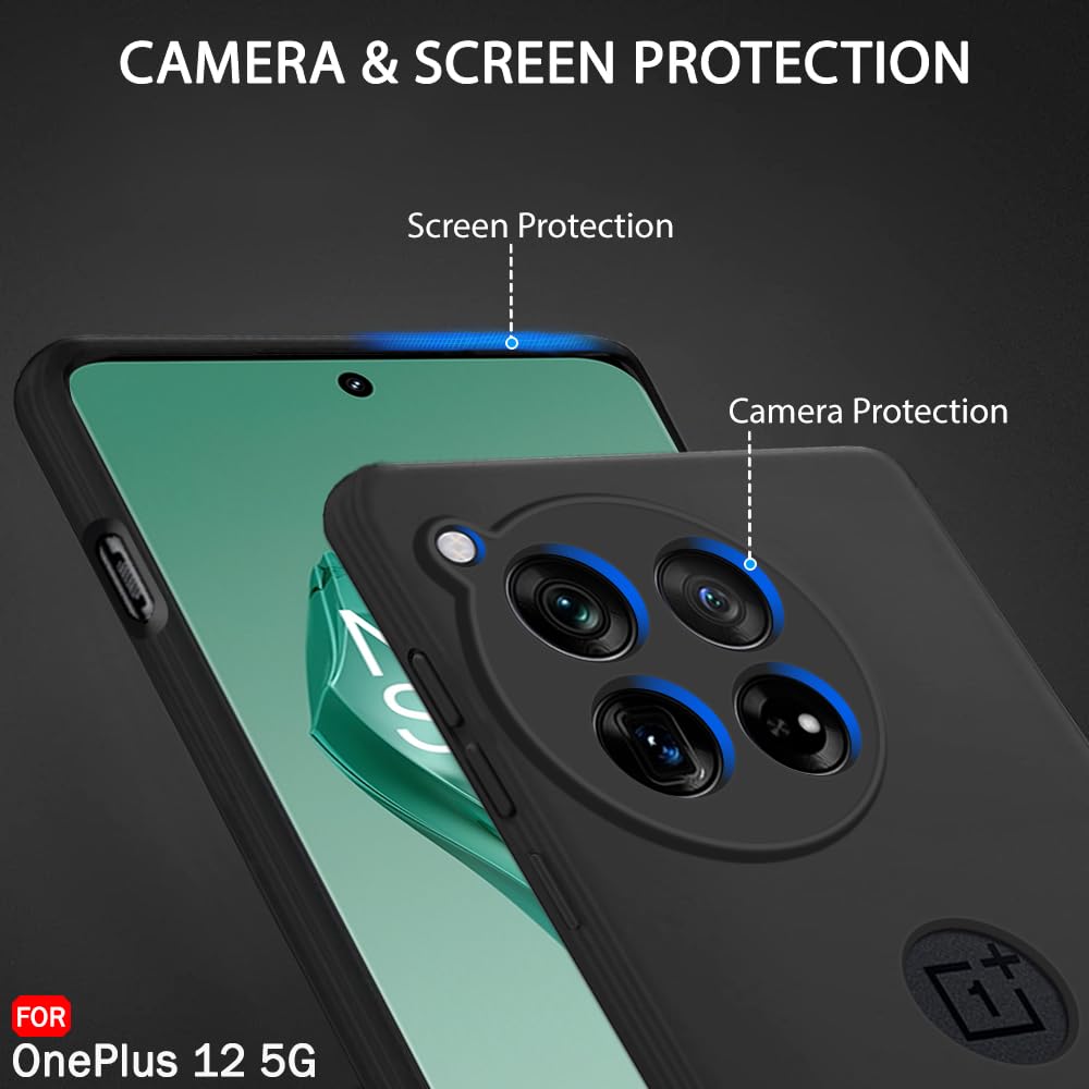 Silicone Back Cover Case for OnePlus 12 5G | Soft Micro-Fibre Lining Inside | Camera Protection Bump | Shockproof Back Cover Case for OnePlus 12 5G (Silicone, Black)